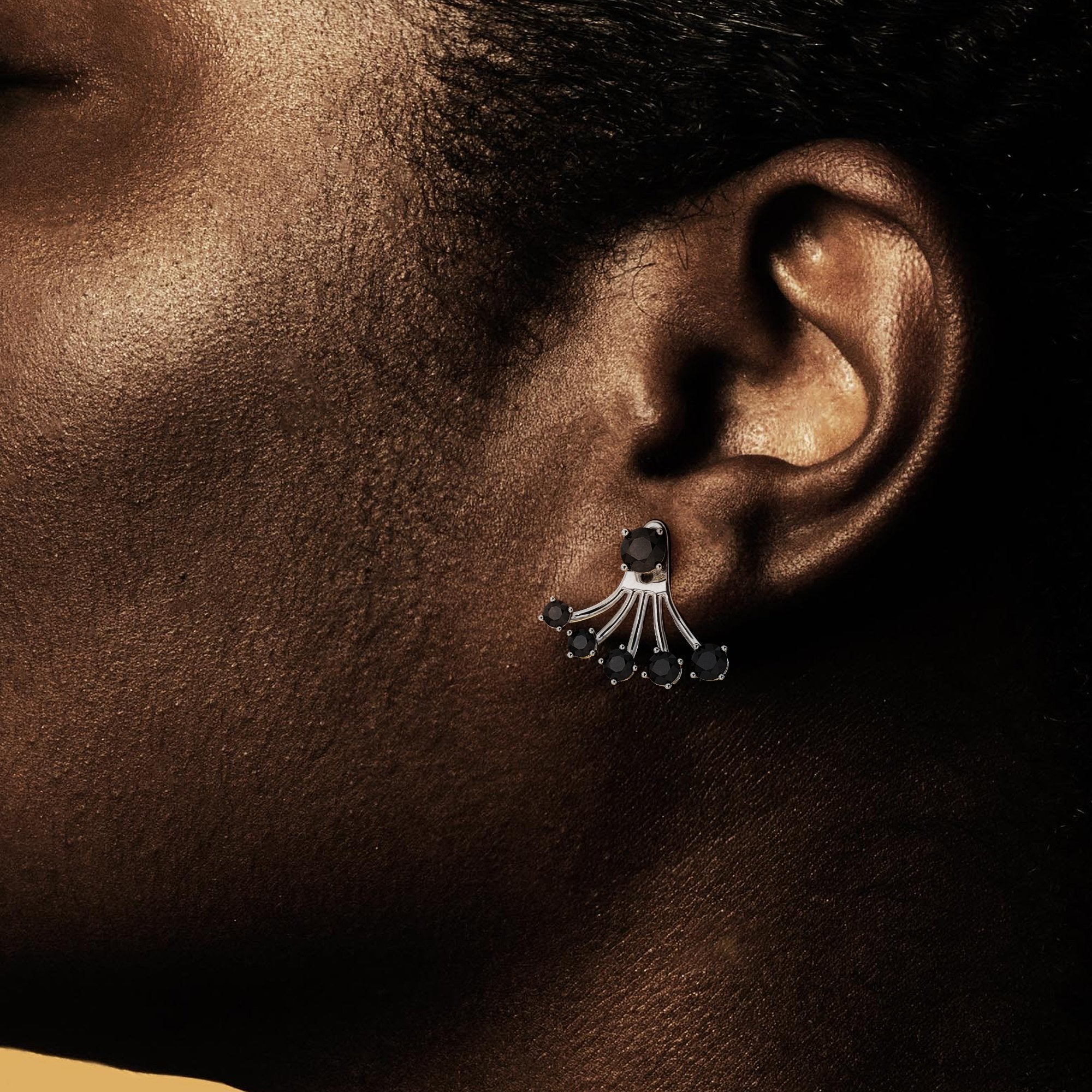 Waver Natural Black Diamonds White Gold Alternative Earrings