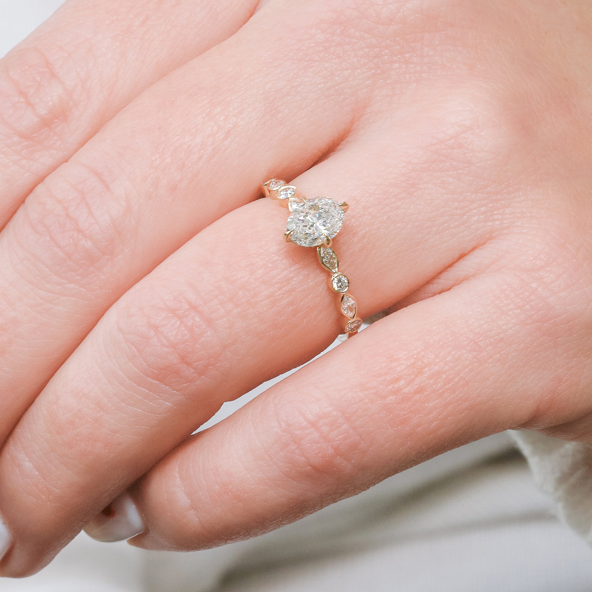 Hidden halo  Natural Oval  Diamond Engagement Ring