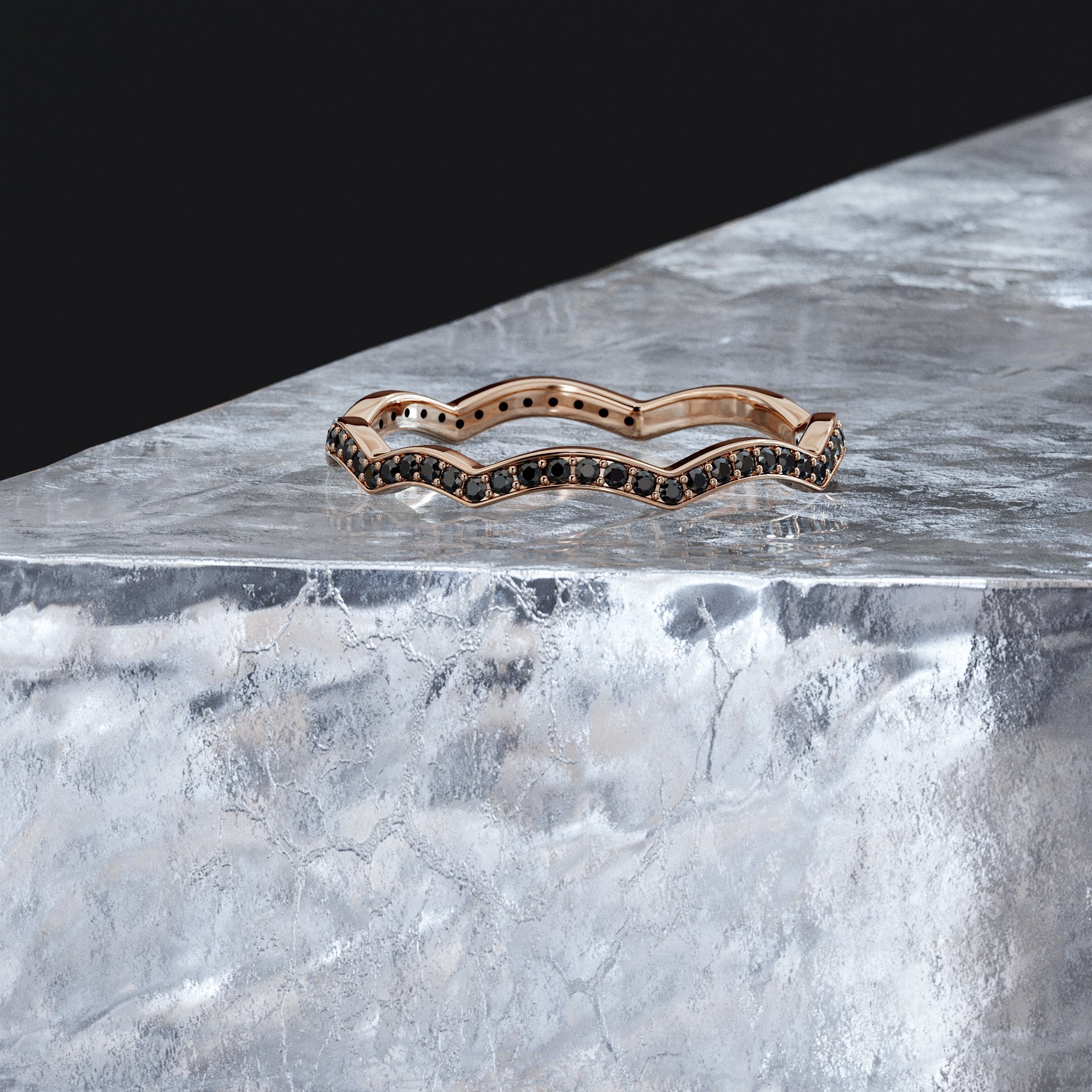 Event Horizon - Wavey  Natural Black Diamond Ring