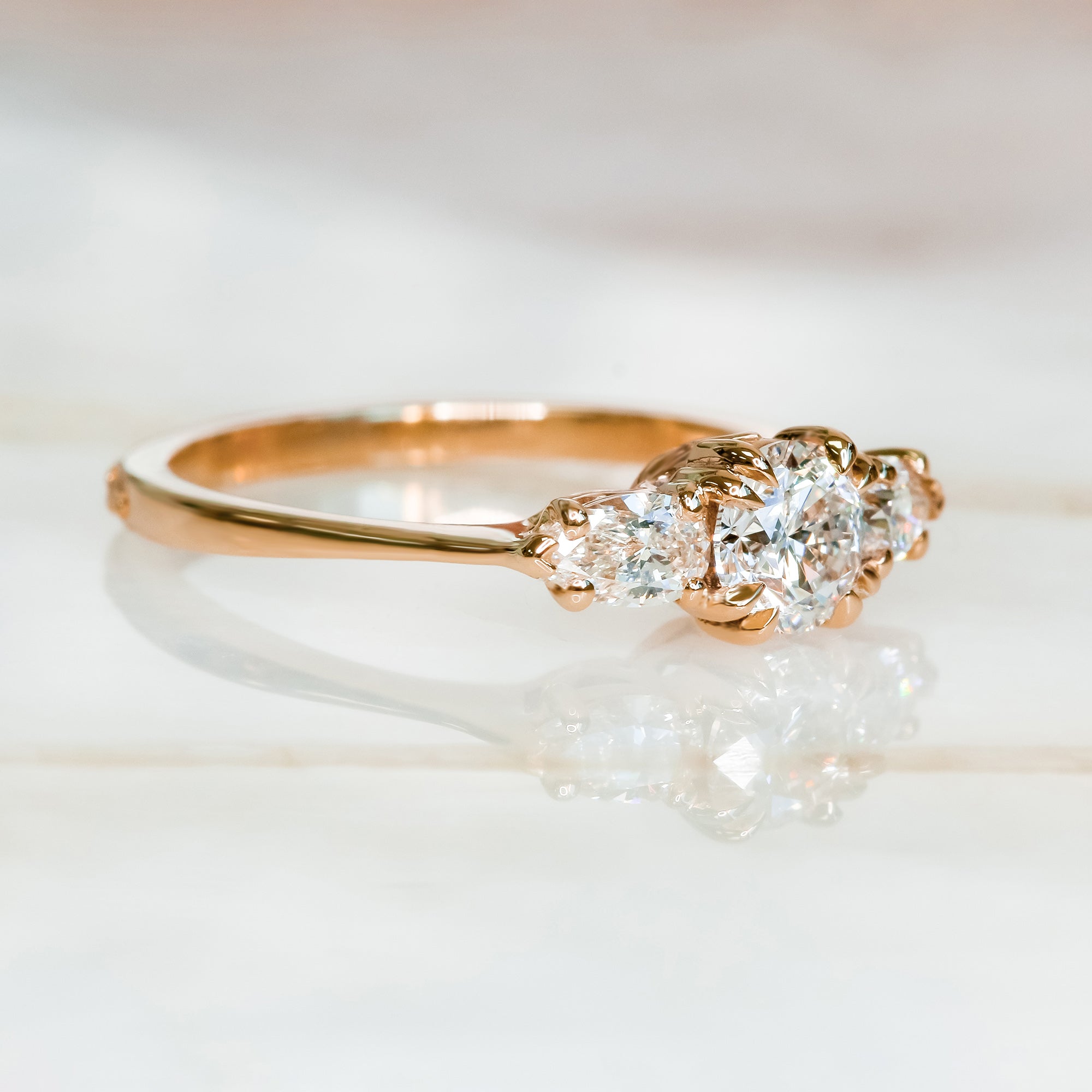 Three Stone Natural Round  Diamond Engagement Ring