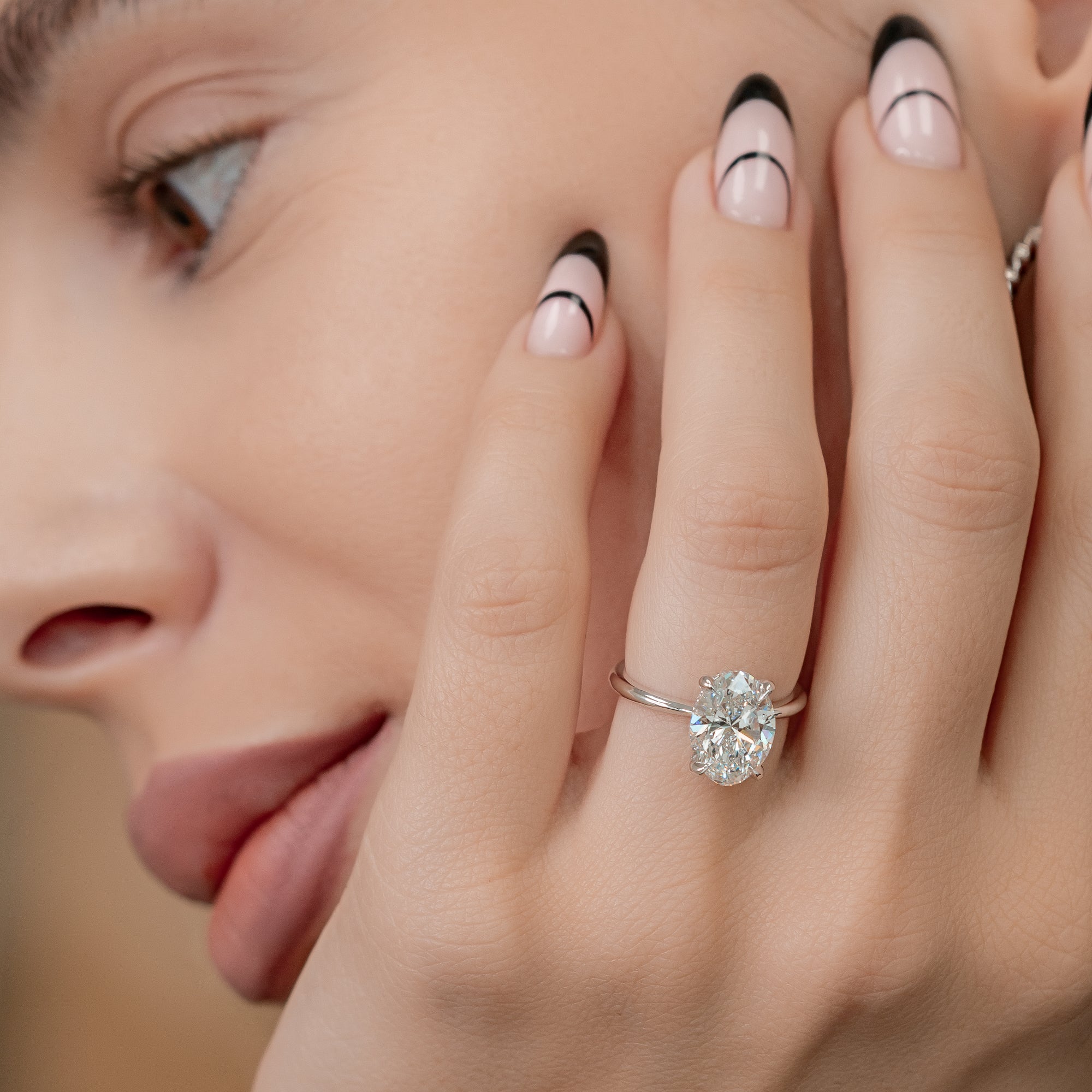 3 Carat Claw Prongs Natural Oval  Diamond Engagement Ring