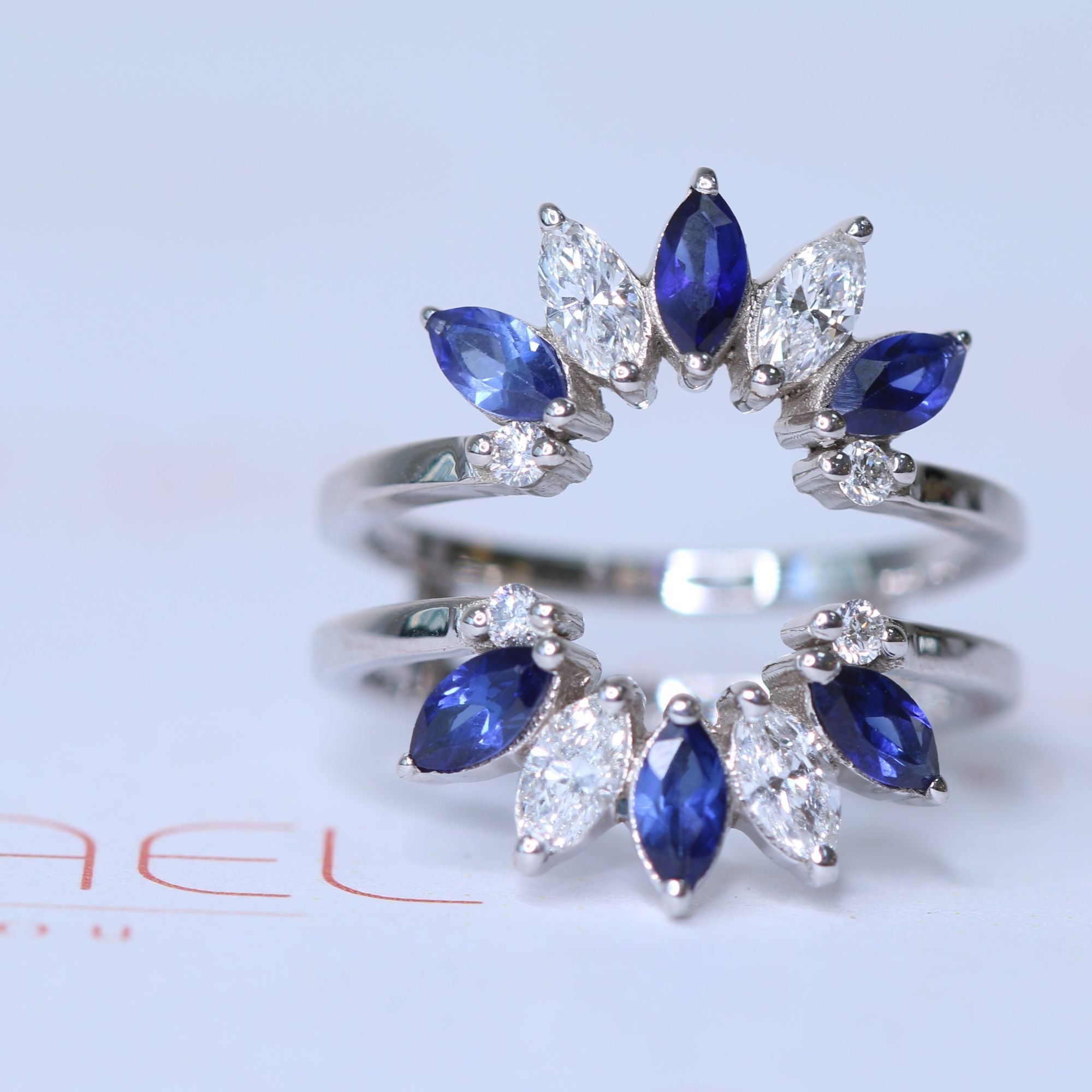 Flower Natural Marquise cut Diamond & Sapphire Wedding Band