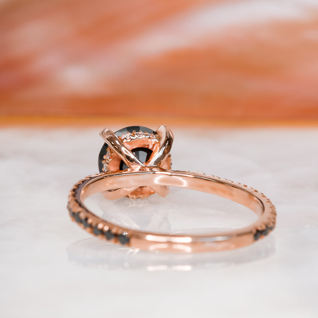 Unique Natural Black Diamond Round Engagement Ring