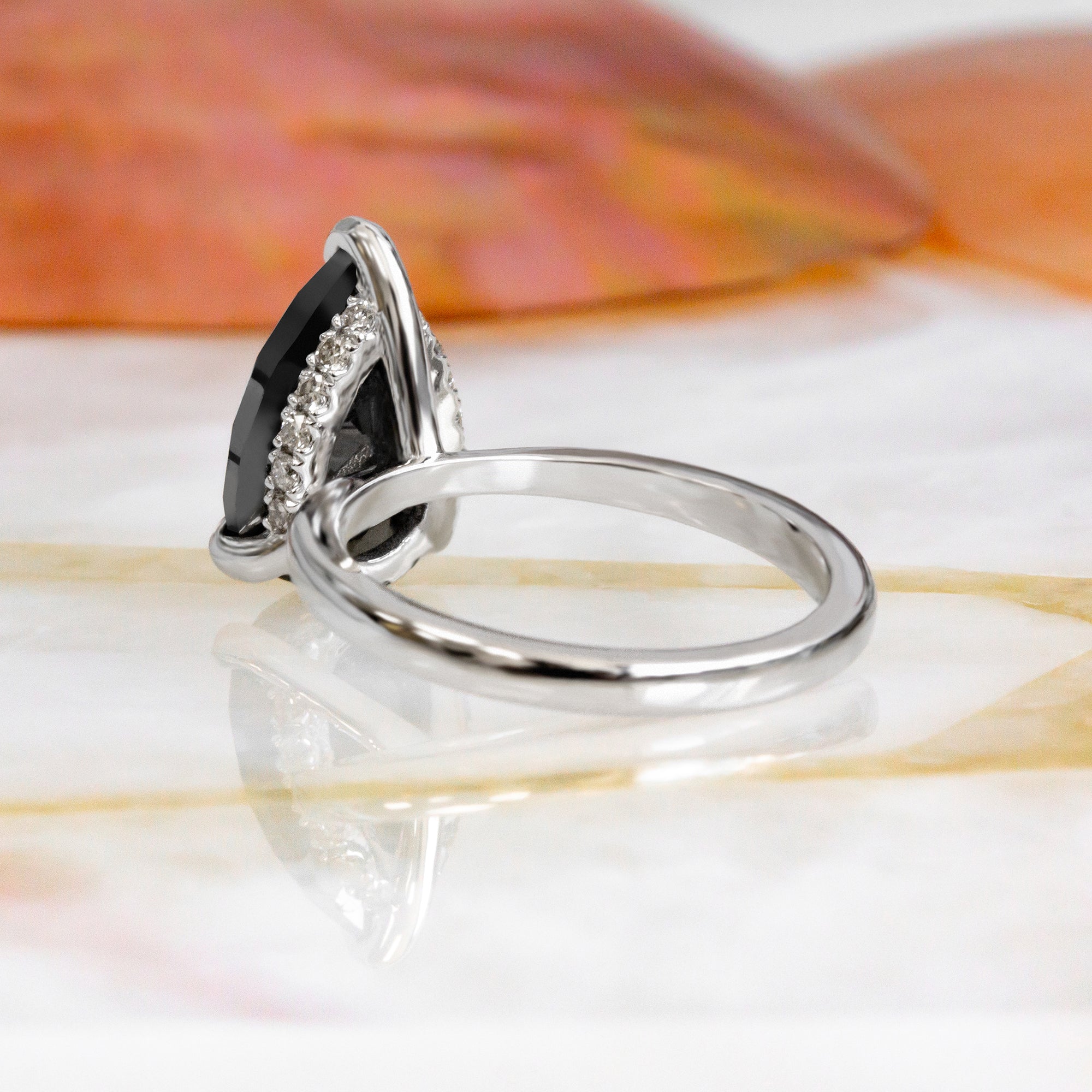 Hidden Halo Natural Black Diamond Pear Engagement Ring