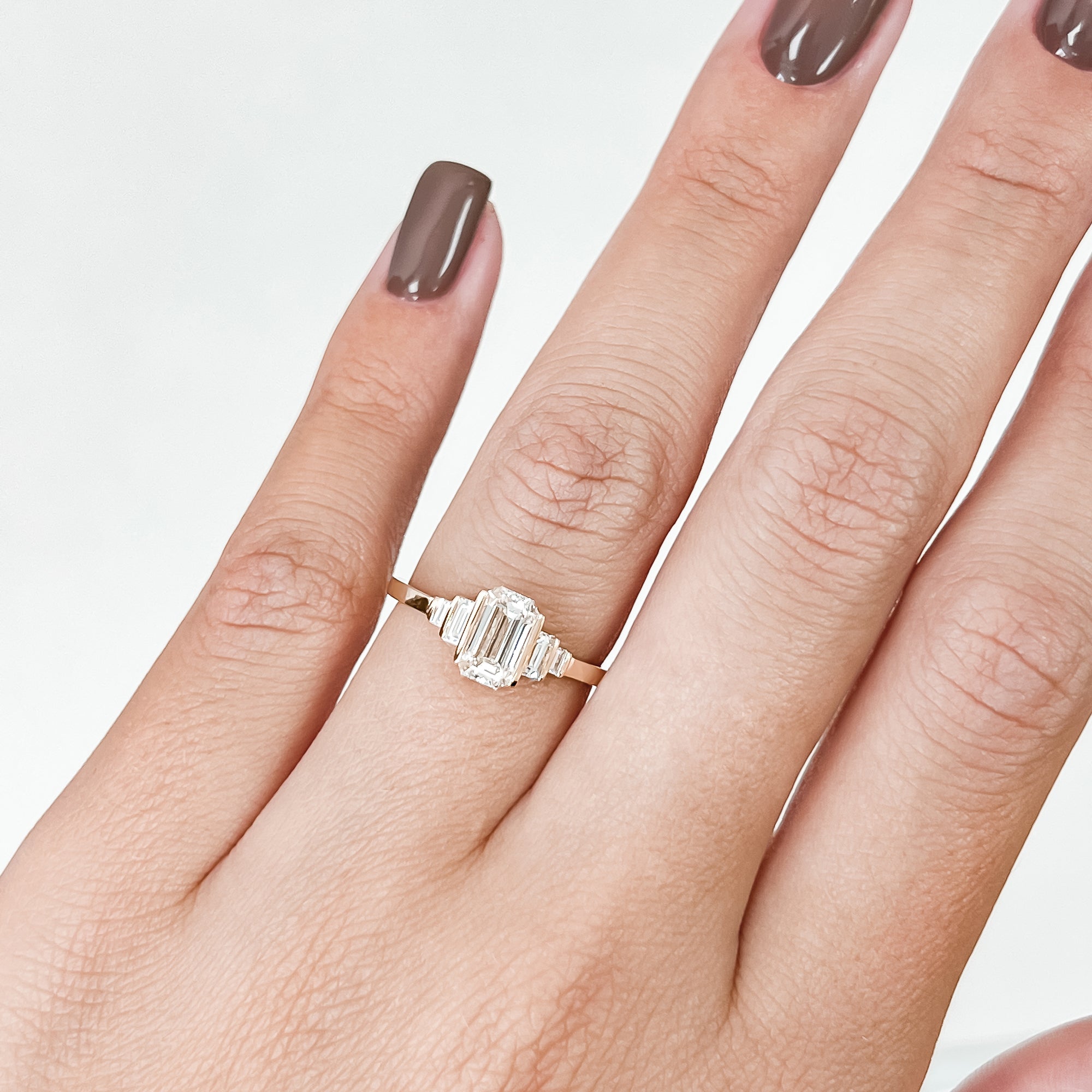 Art Deco Vintage Natural Emerald Cut Diamond Engagement Ring