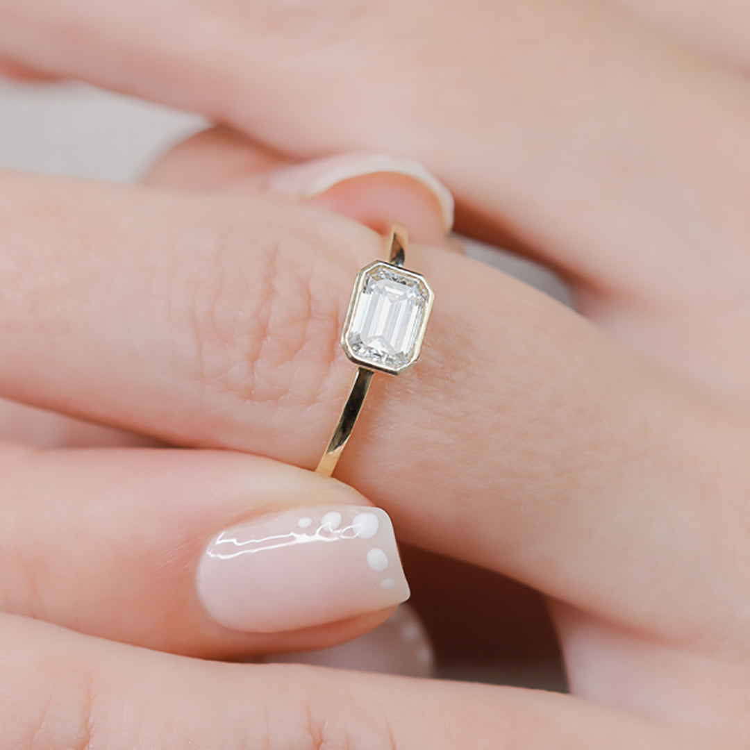 East West Natural Emerald Cut  Diamond Engagement Ring
