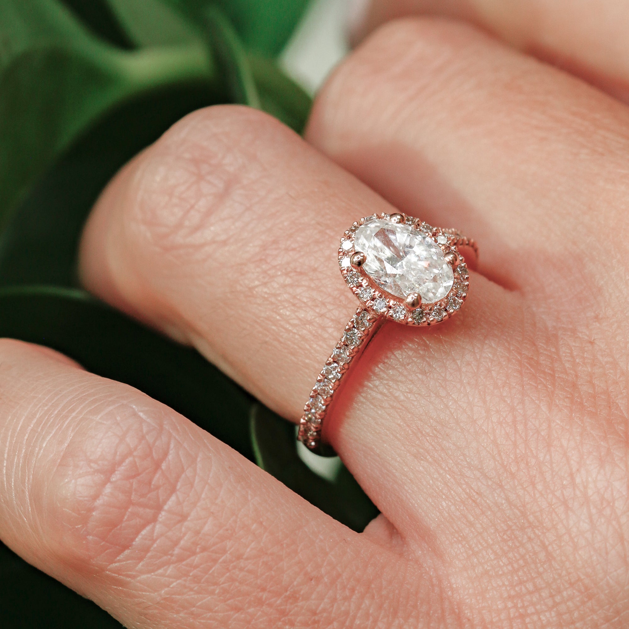 Halo Natural Oval Cut Diamond Engagement Ring