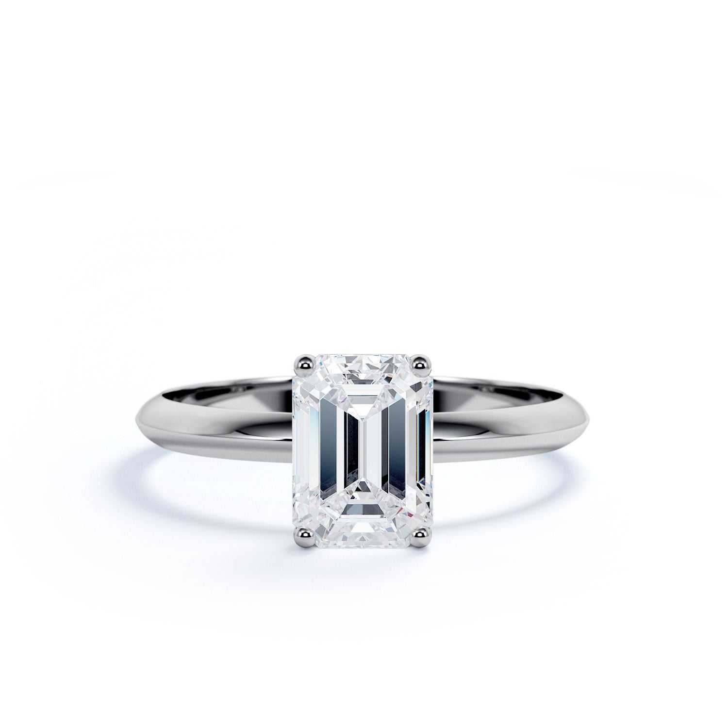 4 prongs Natural Emerald cut Diamond Engagement Ring