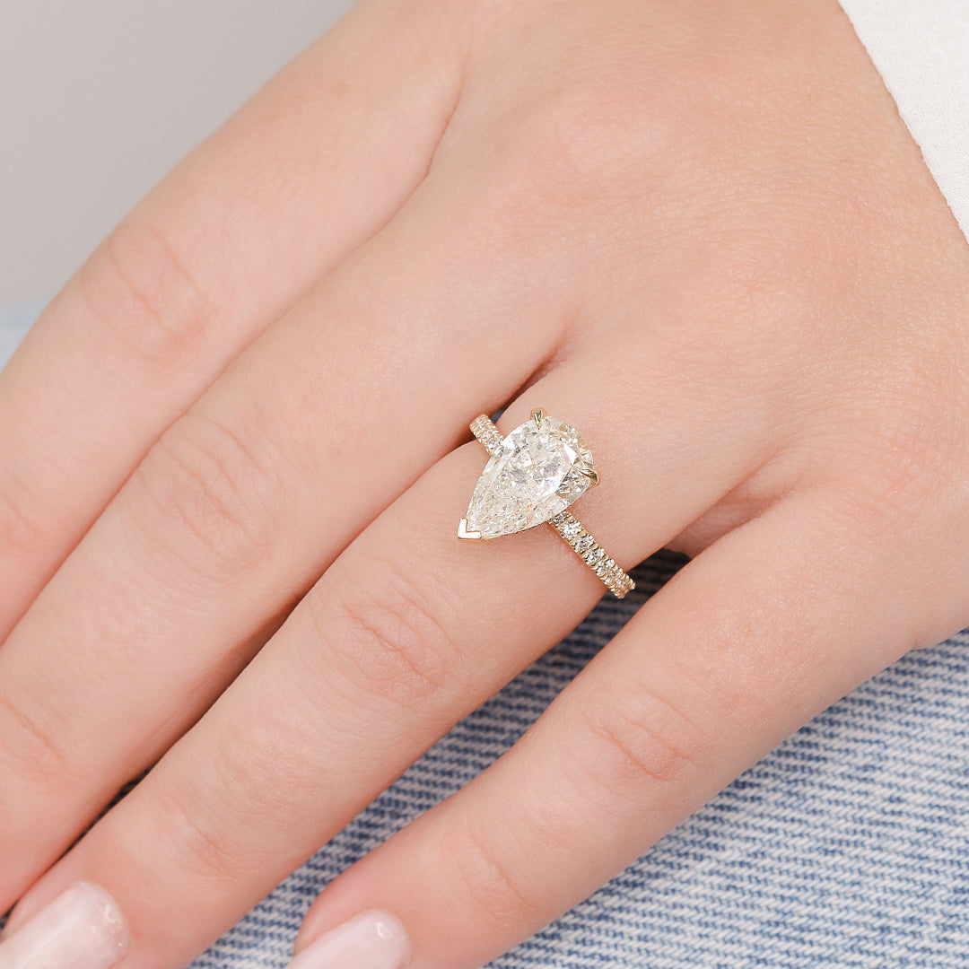 3.69 Carat Natural Pear Cut Diamond Engagement Ring