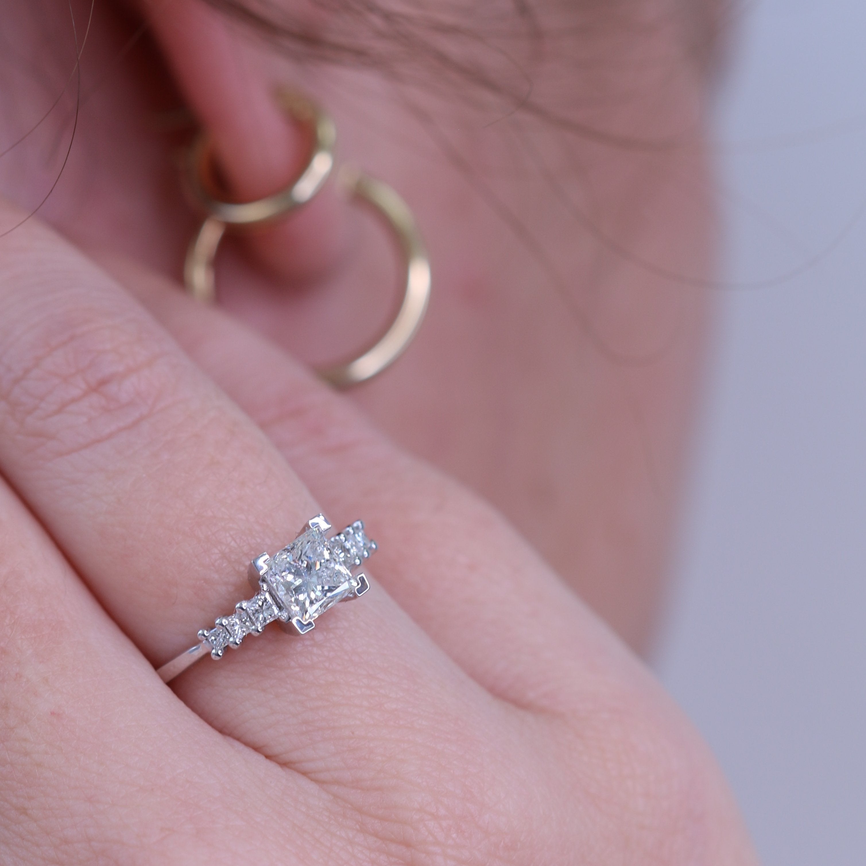Decorative settings Natural Princess  Diamond Engagement Ring