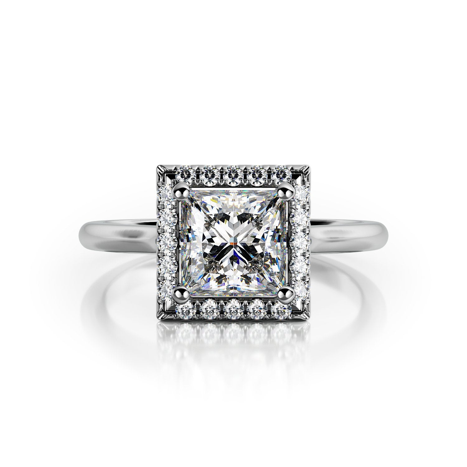 Halo Natural Princess Cut Diamond Engagement Ring