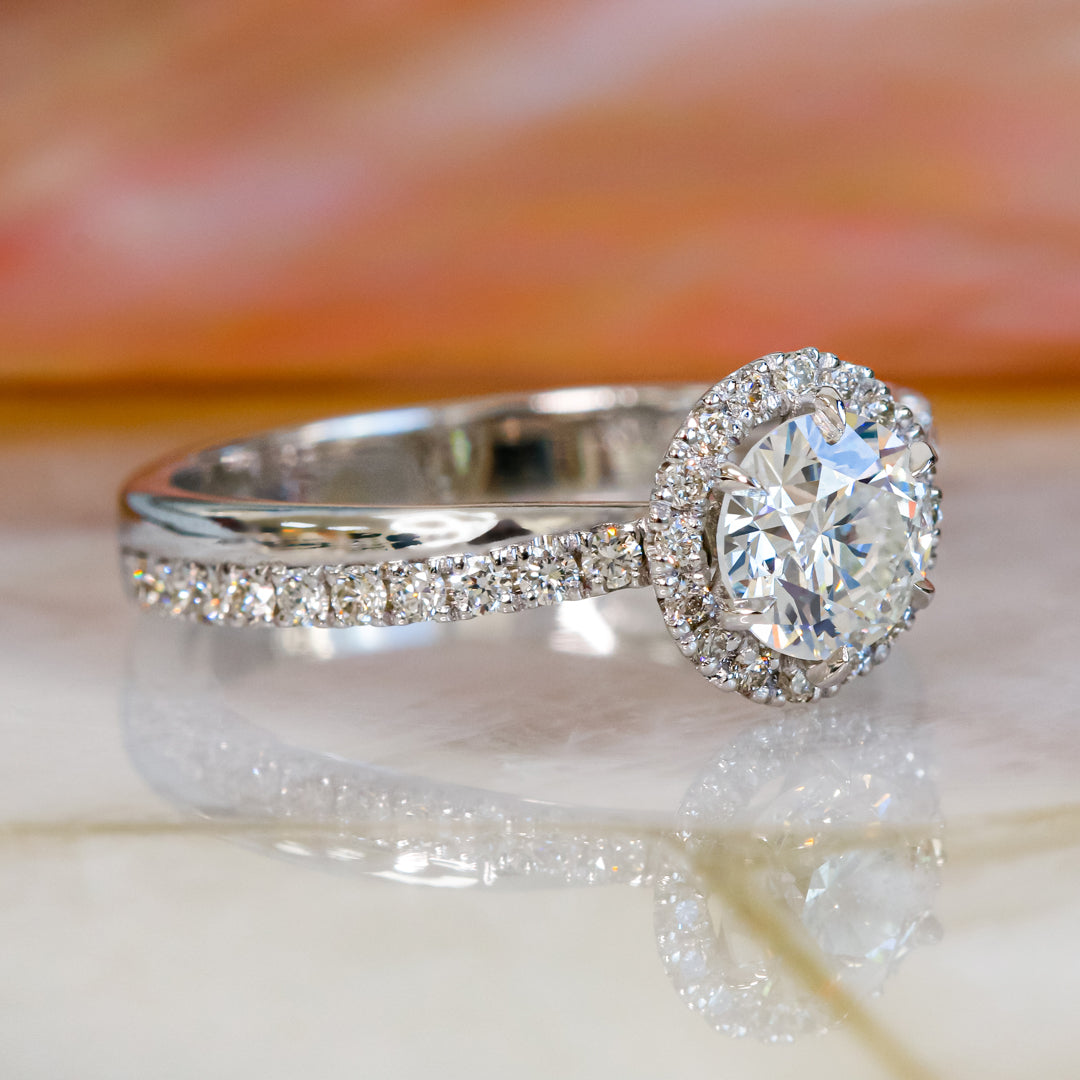 Halo Natural Round  Diamond Engagement Ring