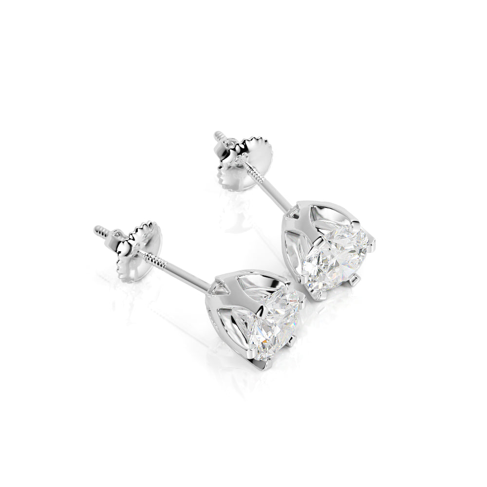 Floral Solitaire Earrings Natural Diamonds in 14K Gold