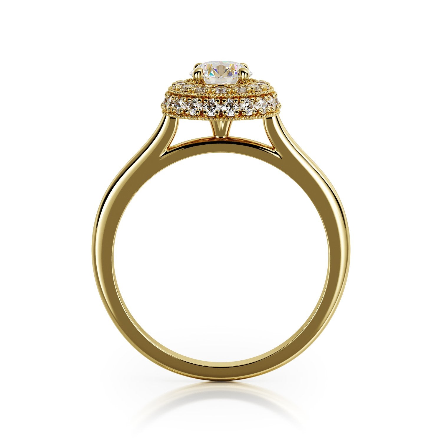 3-row halo Natural Round  Diamond Engagement Ring