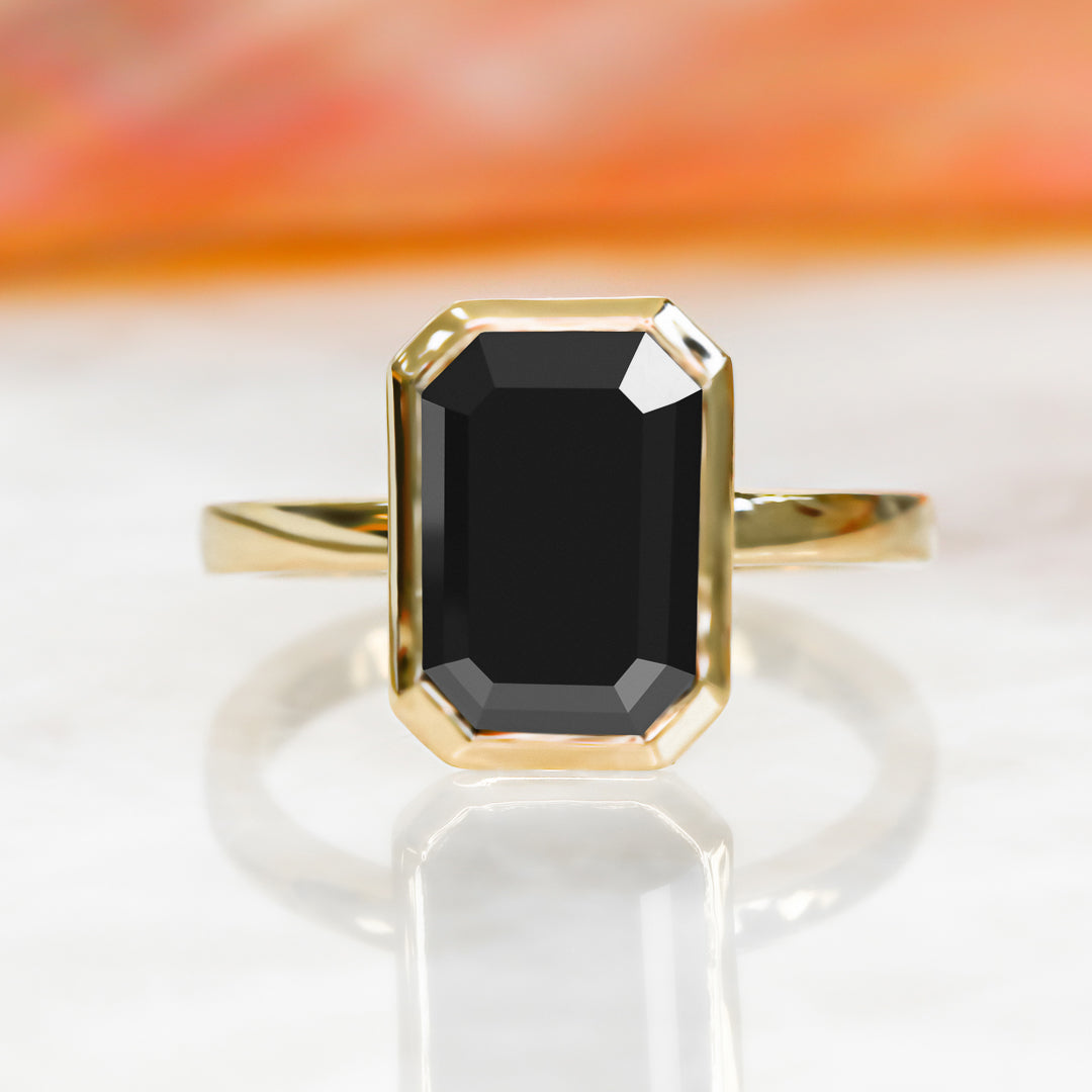 Bezel Natural Black Diamond Emerald Cut