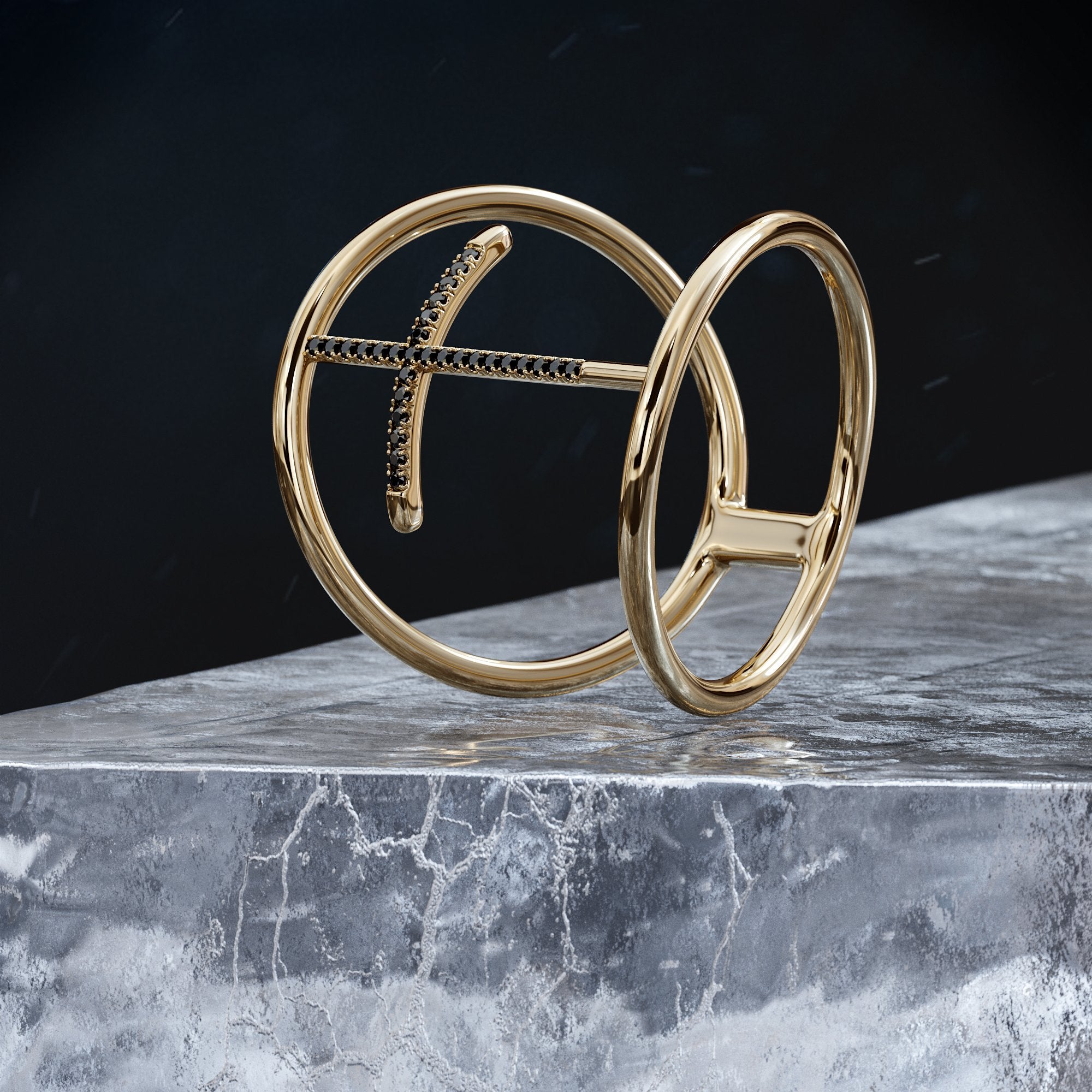 Unique Wedding Ring with Round Cut Natural Black Diamonds