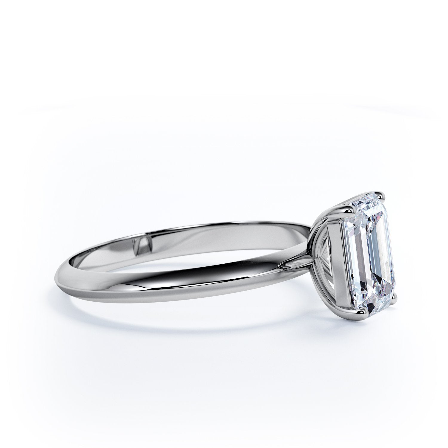 4 prongs Natural Emerald cut Diamond Engagement Ring