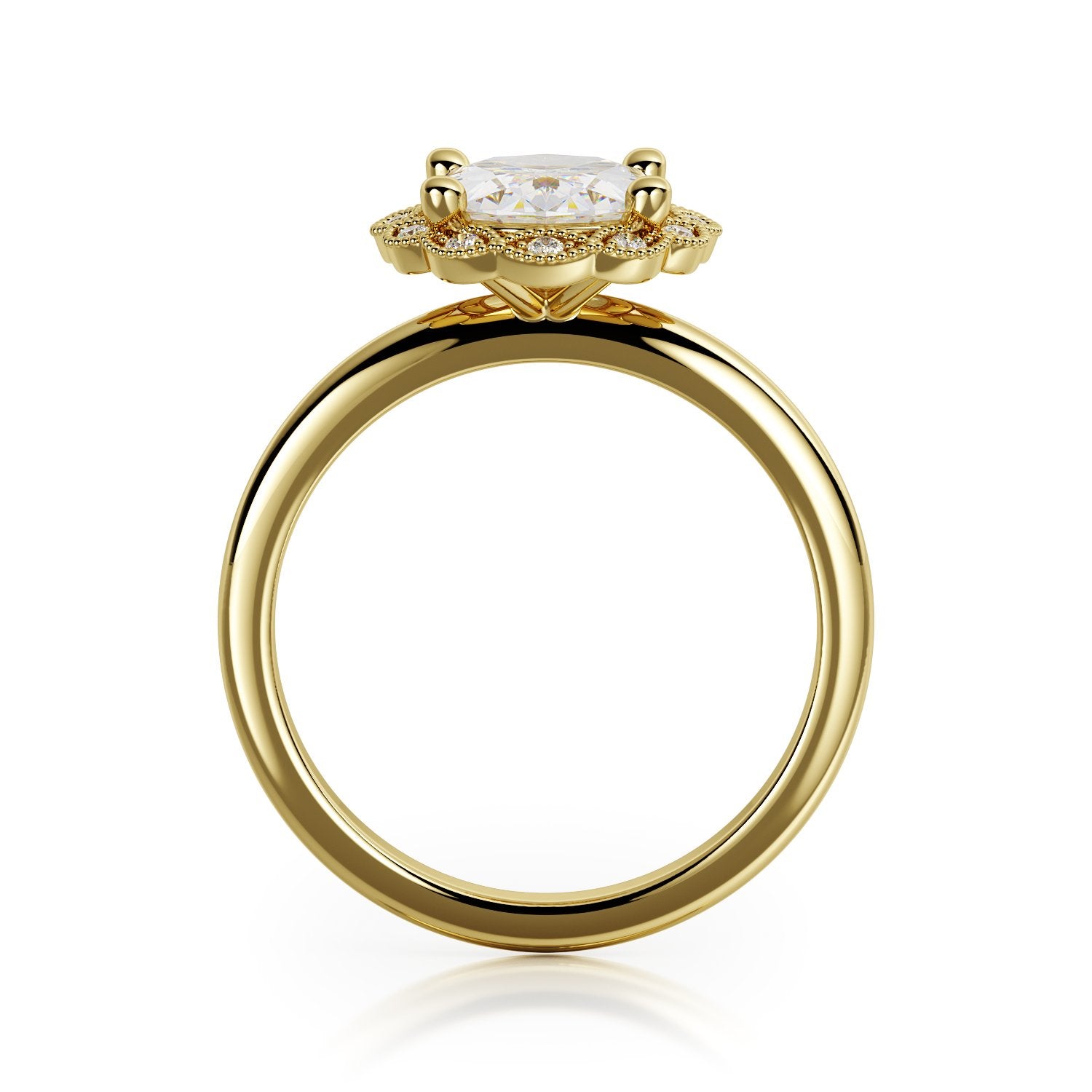 Decorative Halo Natural Oval Cut Diamond Engagement Ring