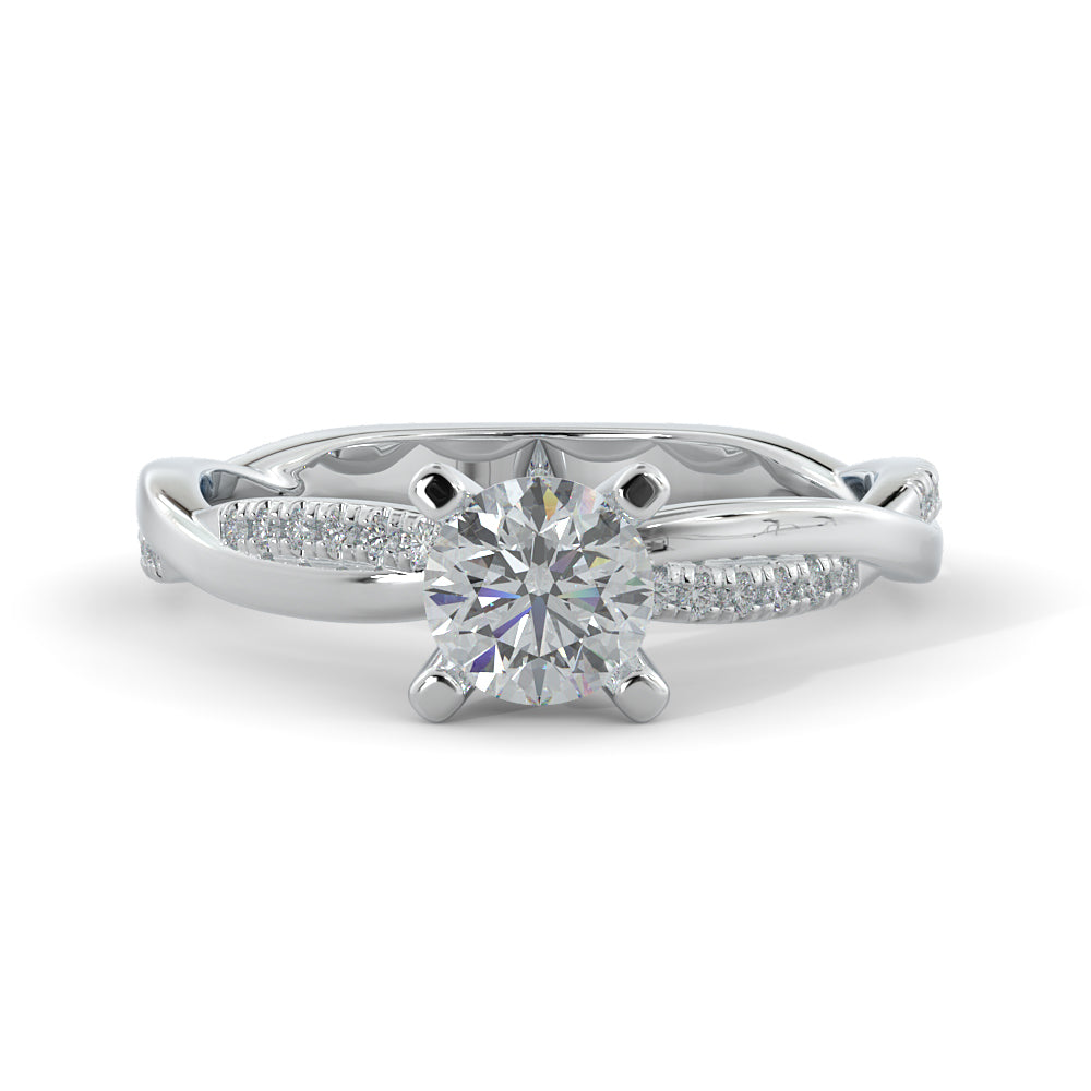Twisted Shank Natural Round  Diamond Engagement Ring in White Gold