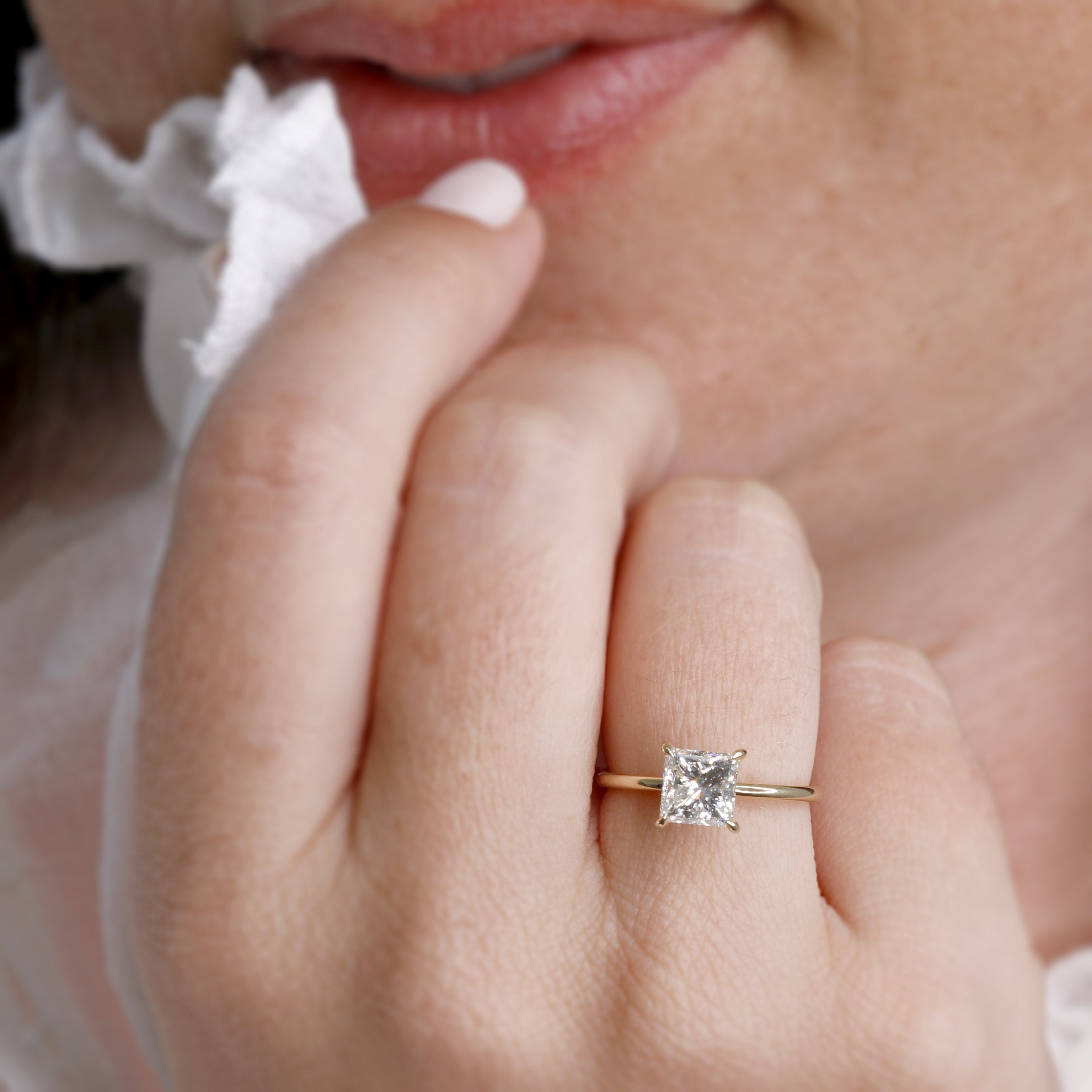 Hidden Halo Natural Princess  Diamond Engagement Ring