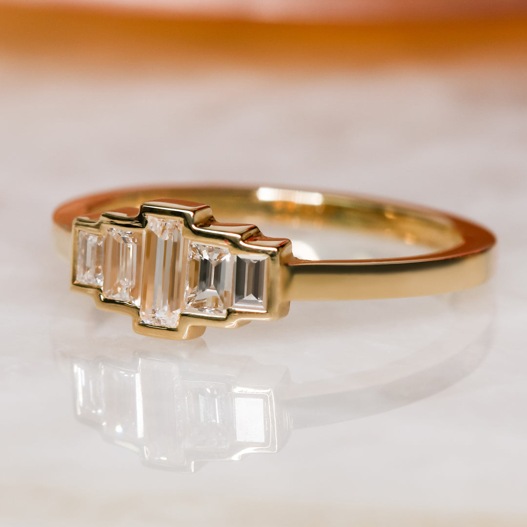 Silver Moon - Art-Deco Bezel Natural Baguettes cut Diamond Wedding Band