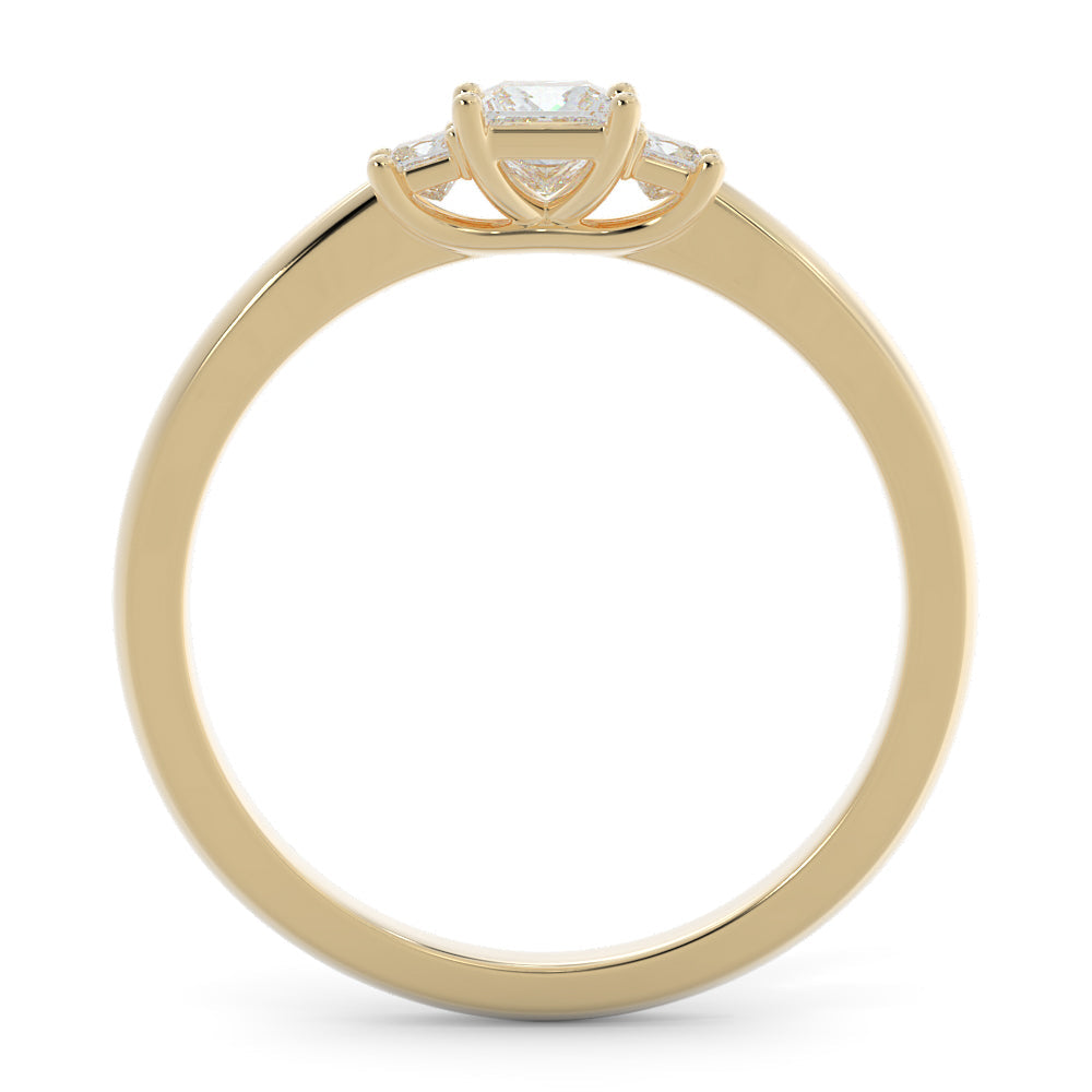Three Stone Square Natural Princess  Diamond Engagement Ring in Yellow Gold