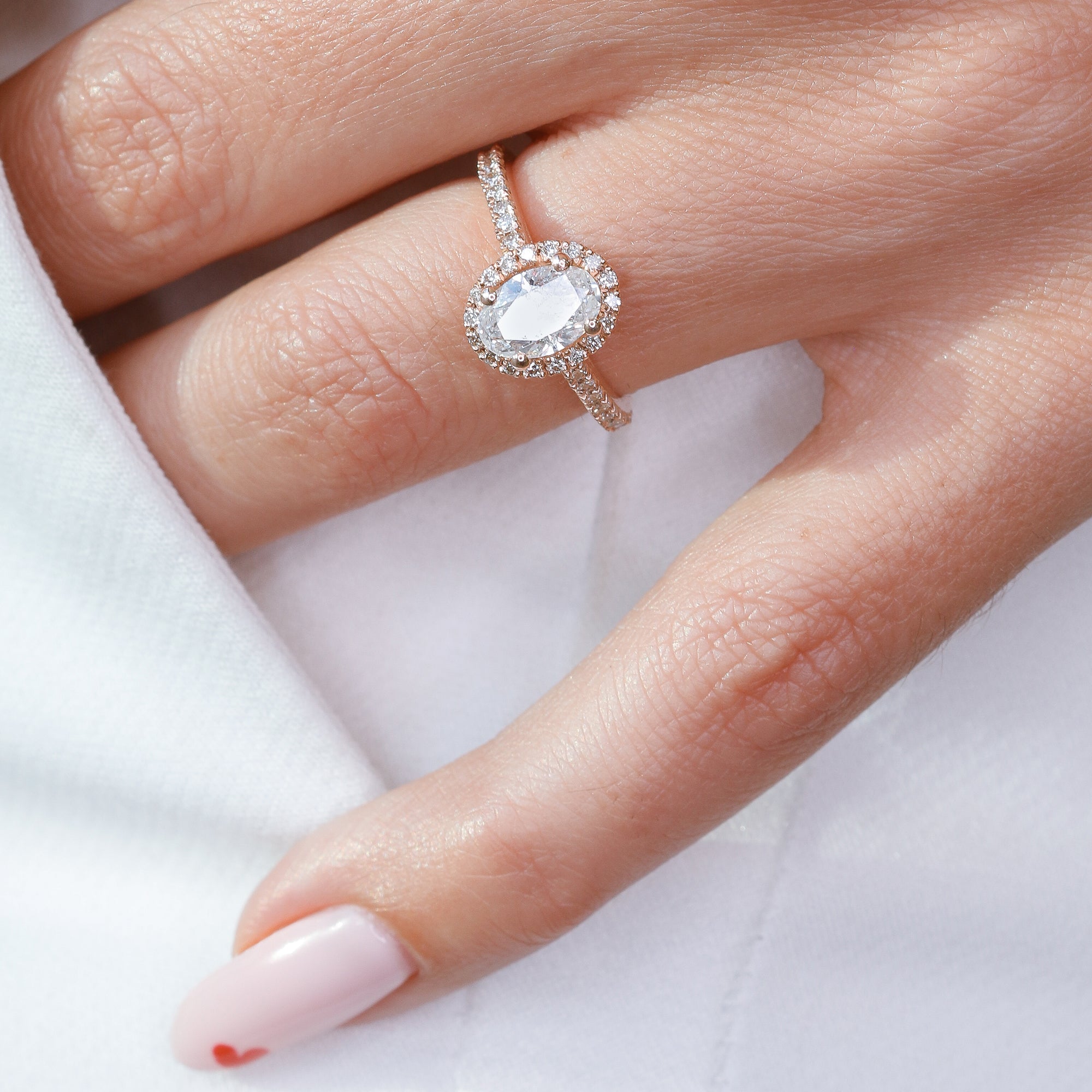 Halo Natural Oval Cut Diamond Engagement Ring