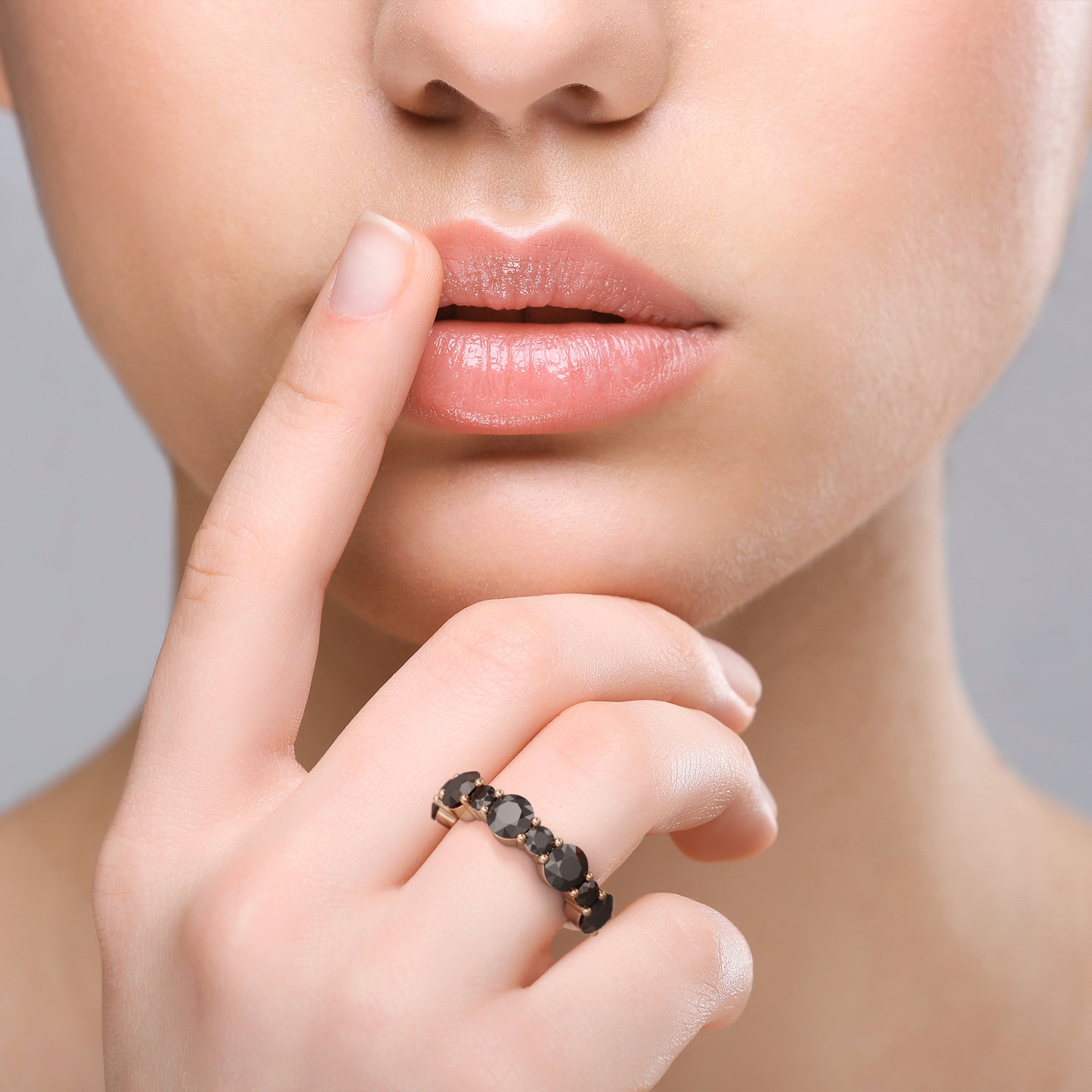 Half Eternity Wedding Ring with Round Cut Natural Black Diamonds
