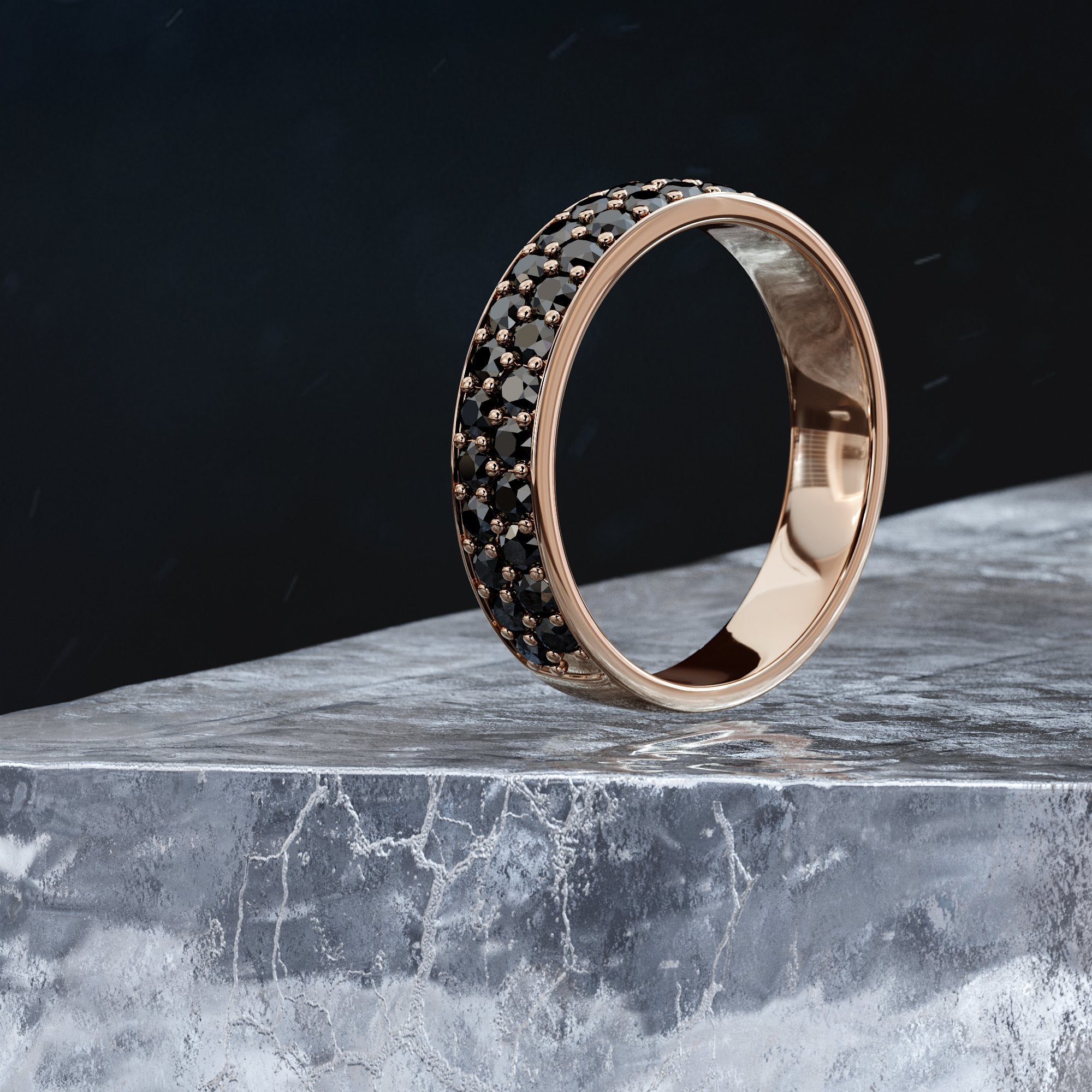 Eclipse - Two Row Natural Black Diamond Band