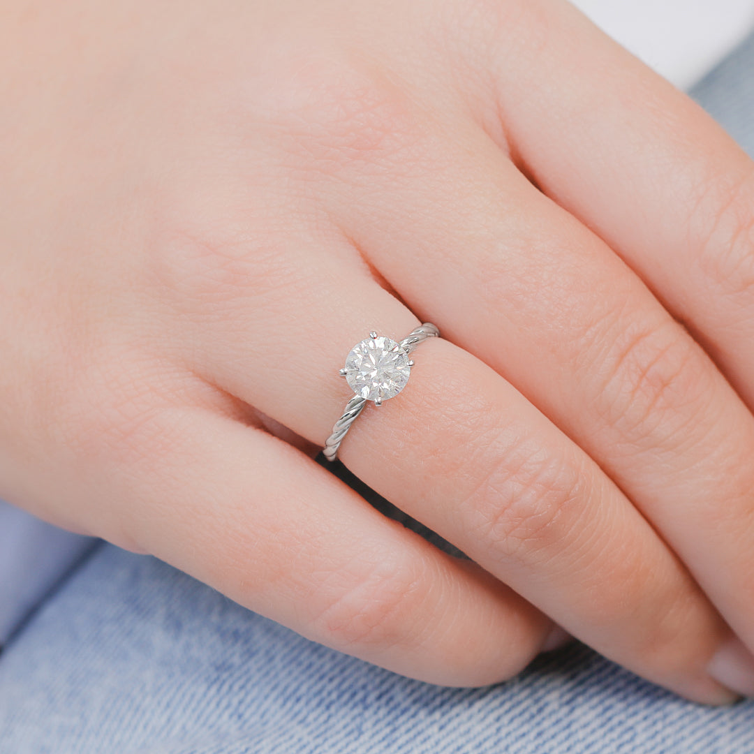 Twisted Shank Natural Round Cut Diamond Engagement Ring