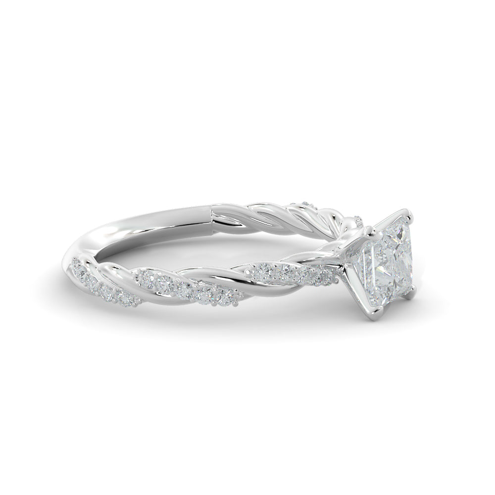 Twisted Shank Natural Princess  Diamond Engagement Ring