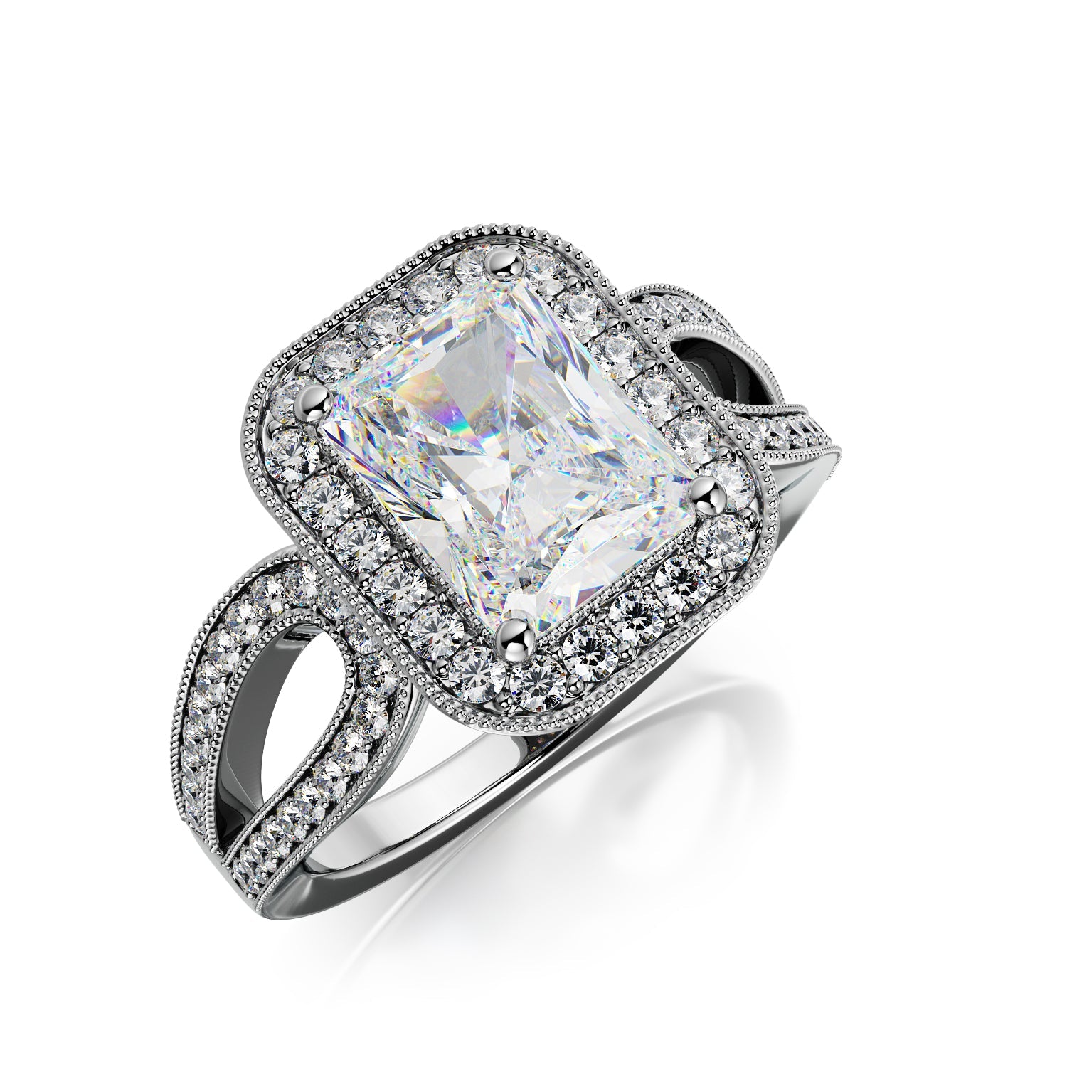 Golden Light -Split Shank Natural Radiant  Diamond Engagement Ring