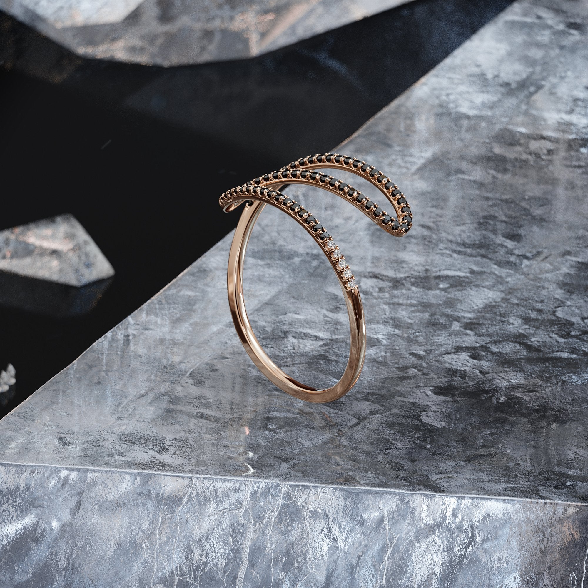 Silverline - Twisted Natural Black & White Diamond Ring