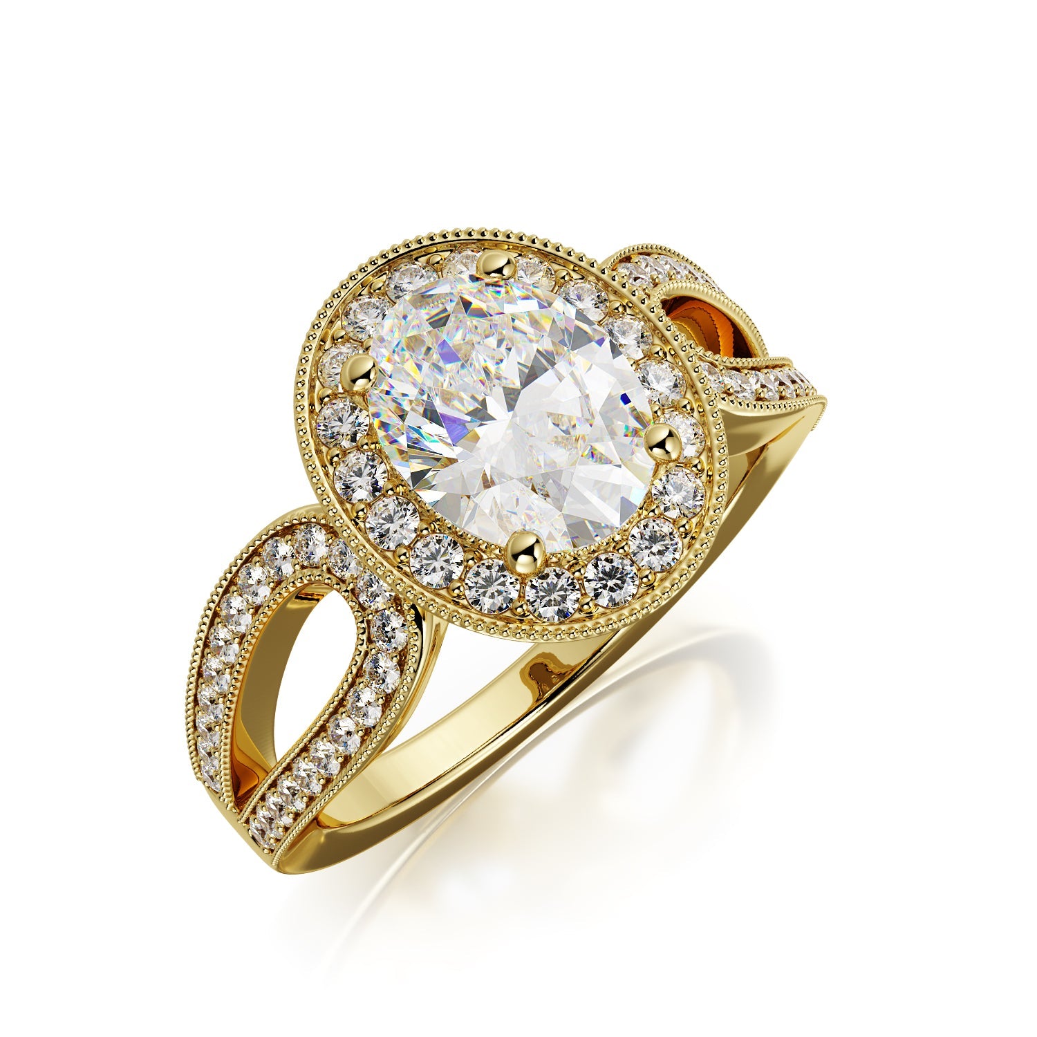 Art Deco Split Shank Natural Oval  Diamond Engagement Ring