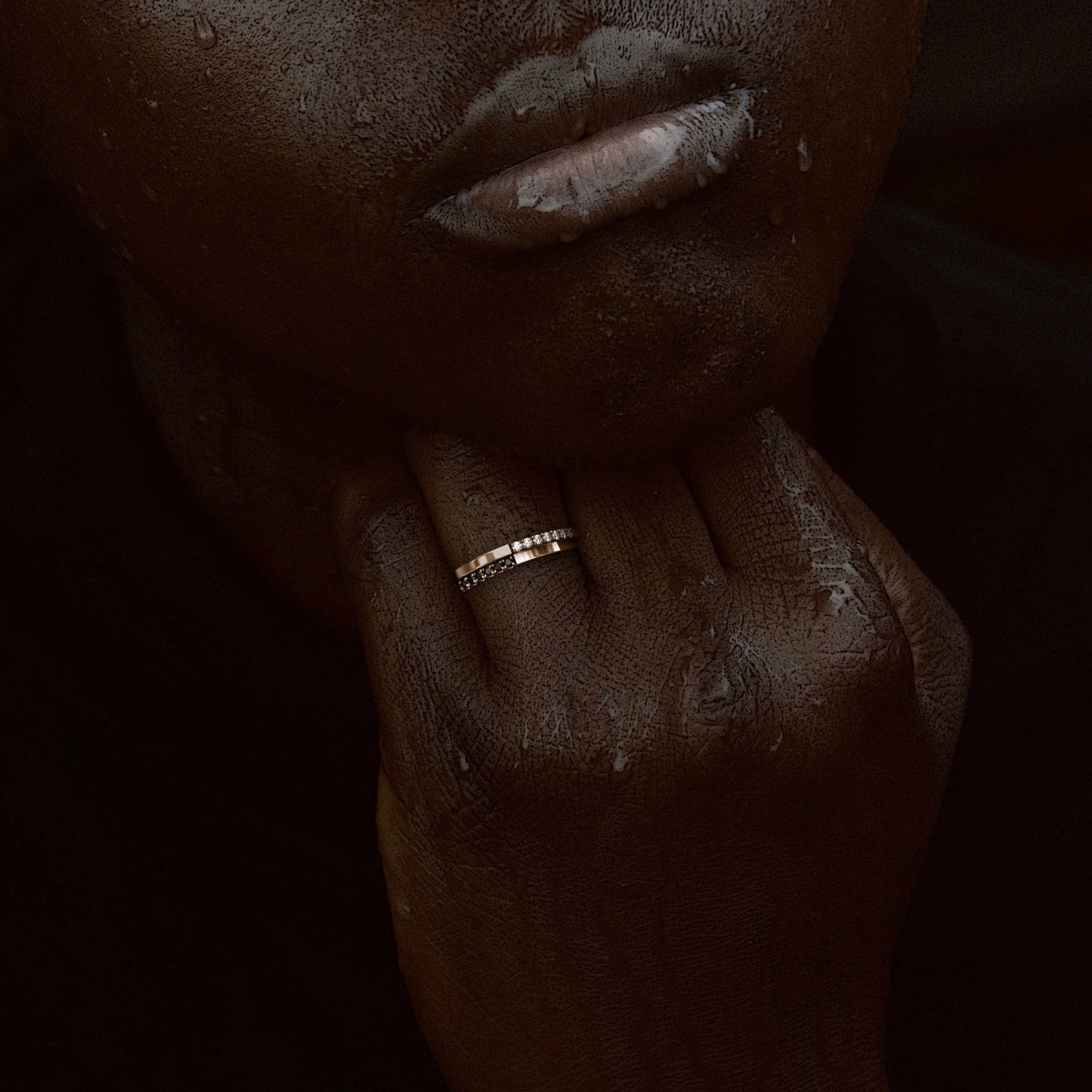 Miho - 2-Lines Natural Black & White Diamond Ring