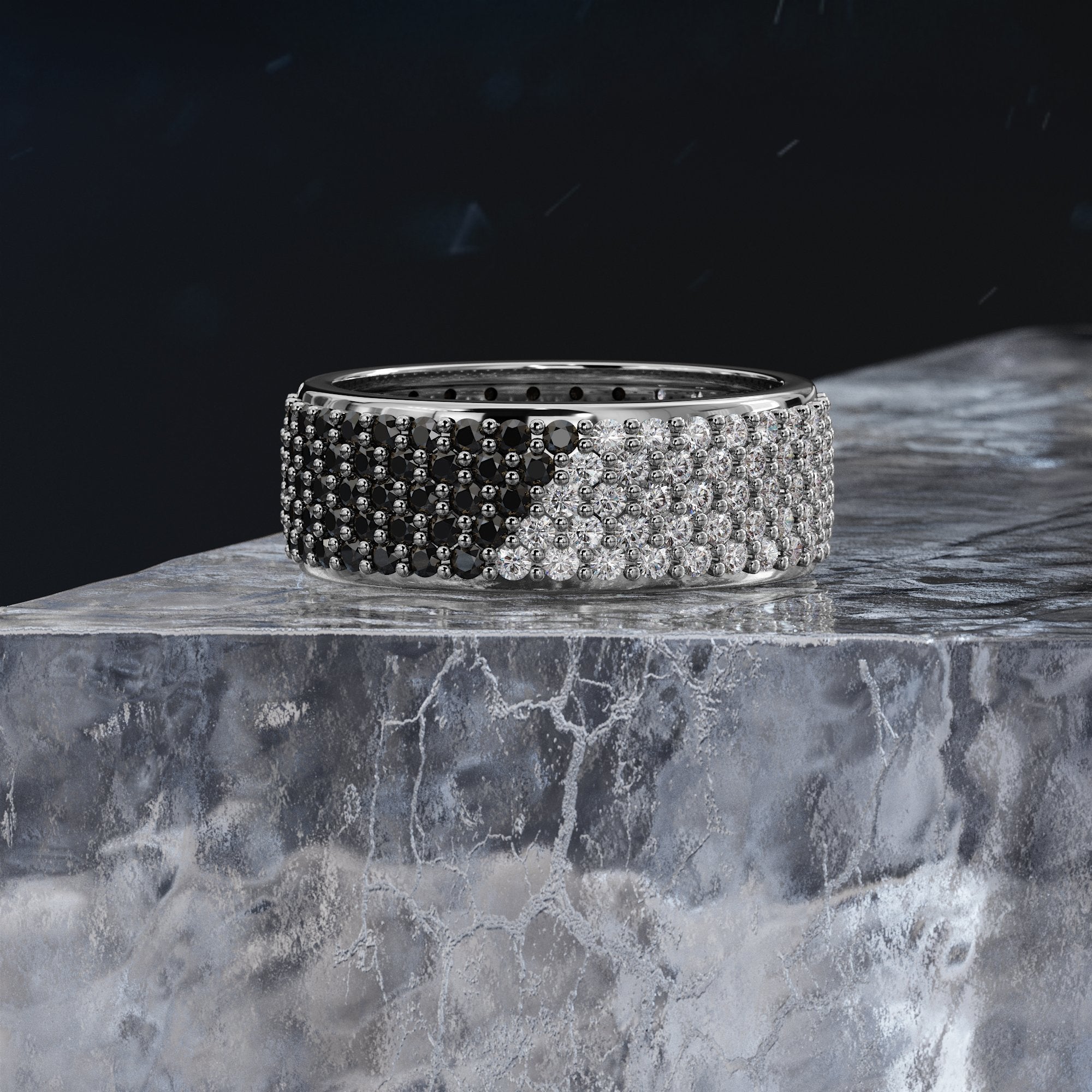 Unique Natural Black & White Diamond Ring