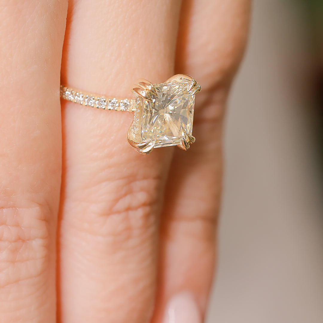 Hidden Halo Natural Radiant Cut Diamond Engagement Ring