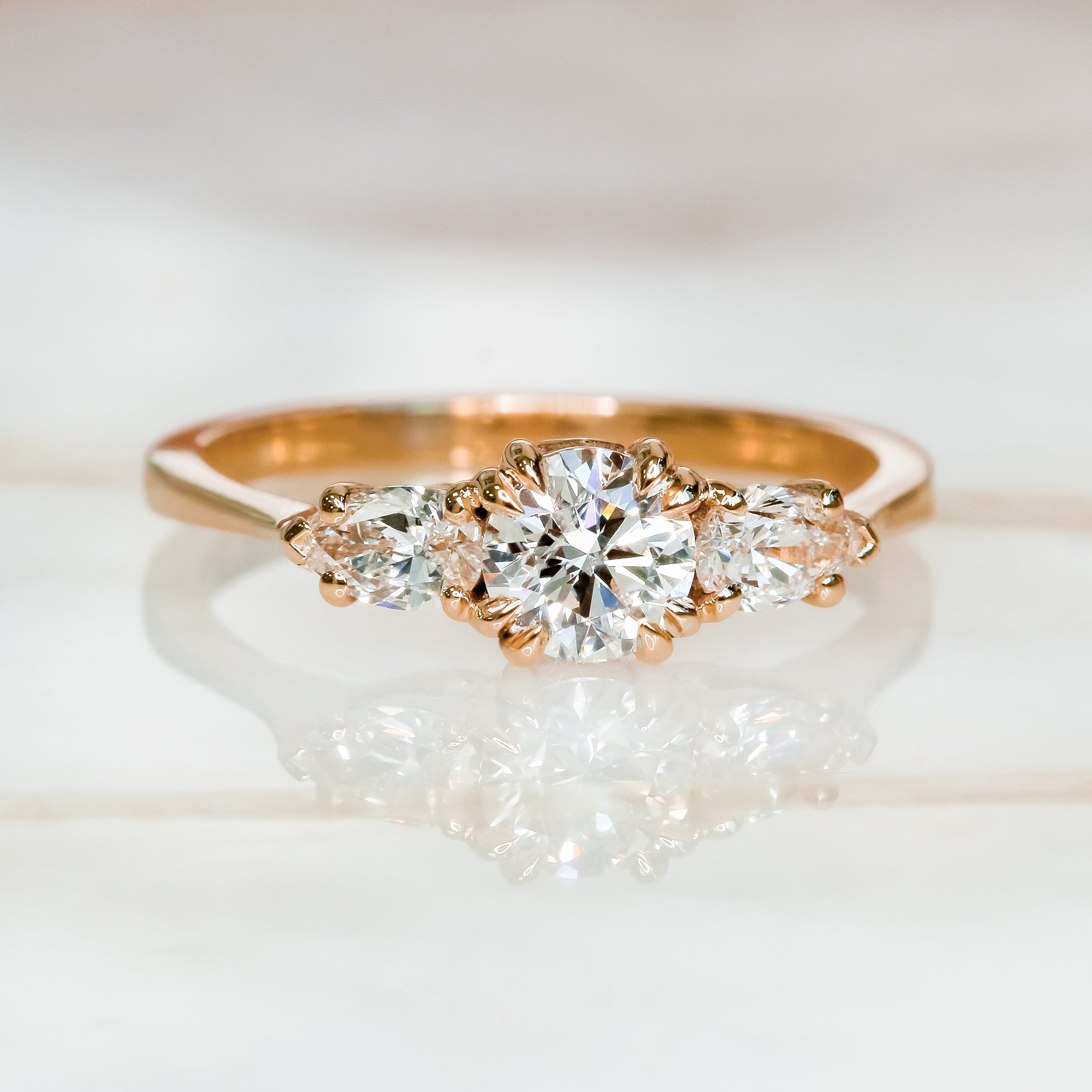 Three Stone Natural Round  Diamond Engagement Ring
