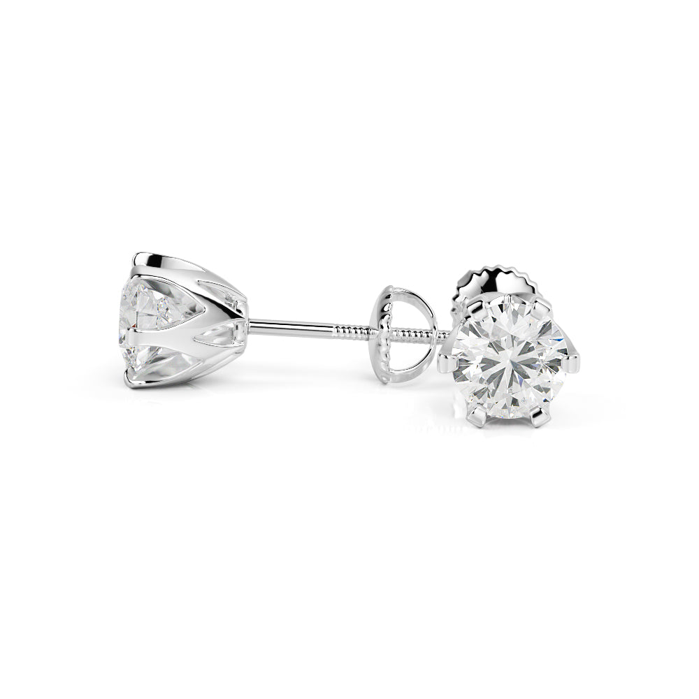 Floral Solitaire Earrings Natural Diamonds in 14K Gold