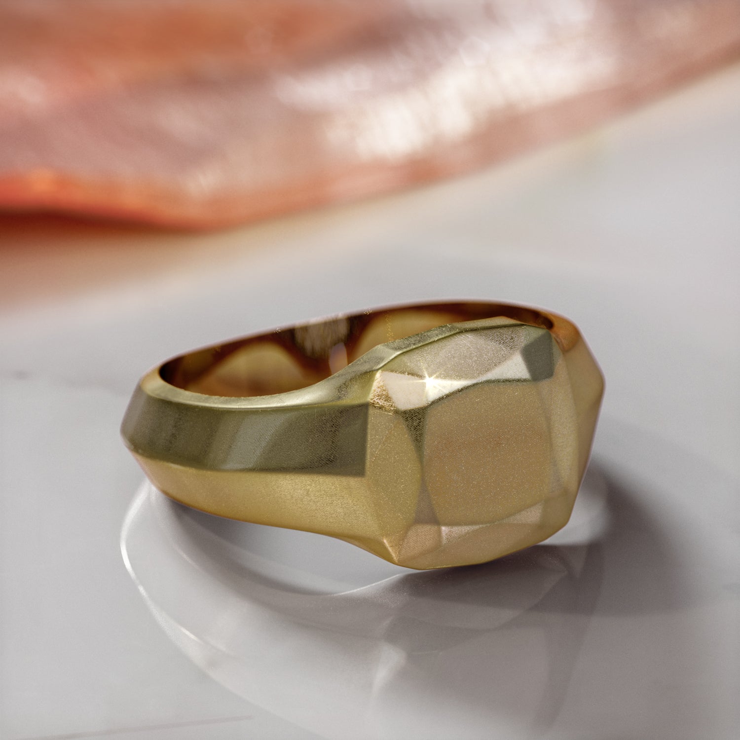 14K Diamond Shaped Signet Ring For Men