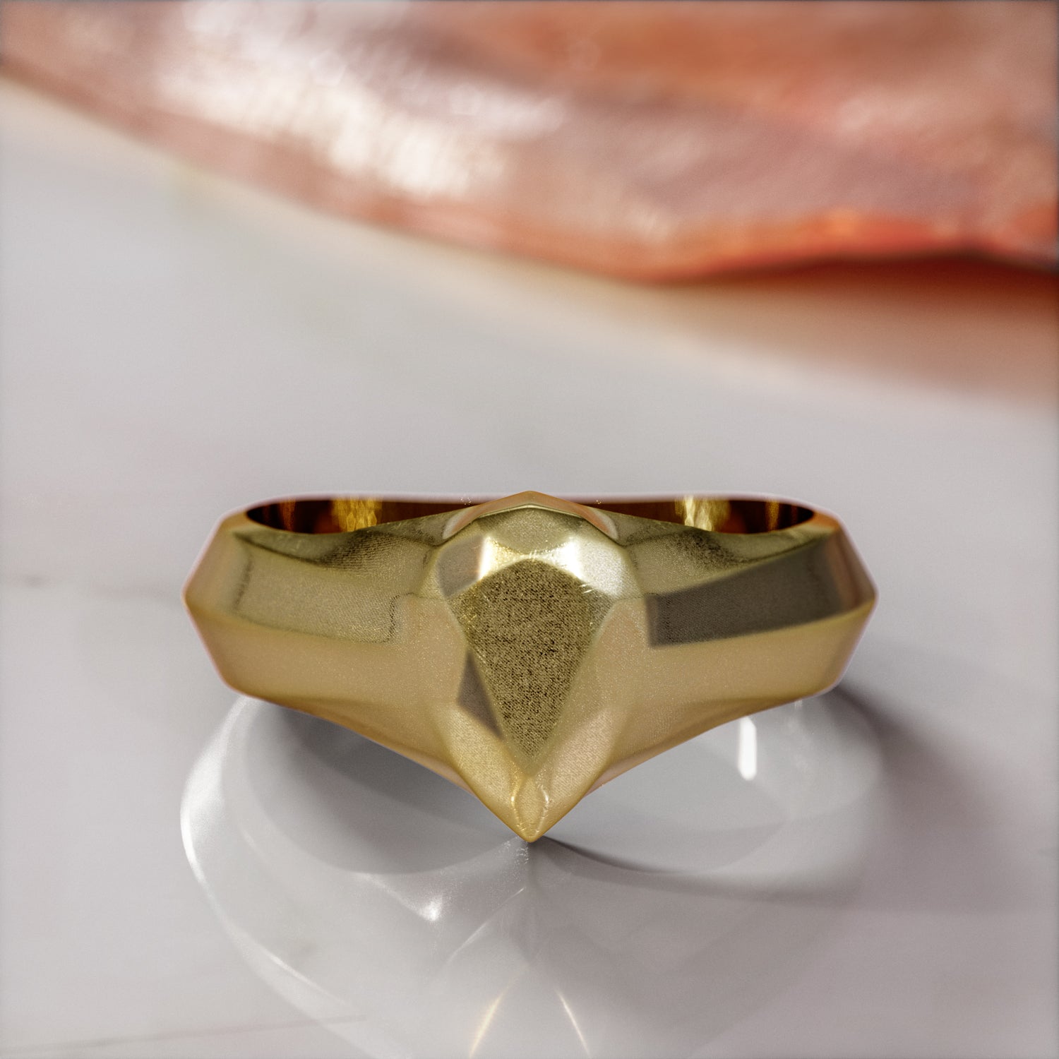 14K Diamond Shaped Signet Ring For Men