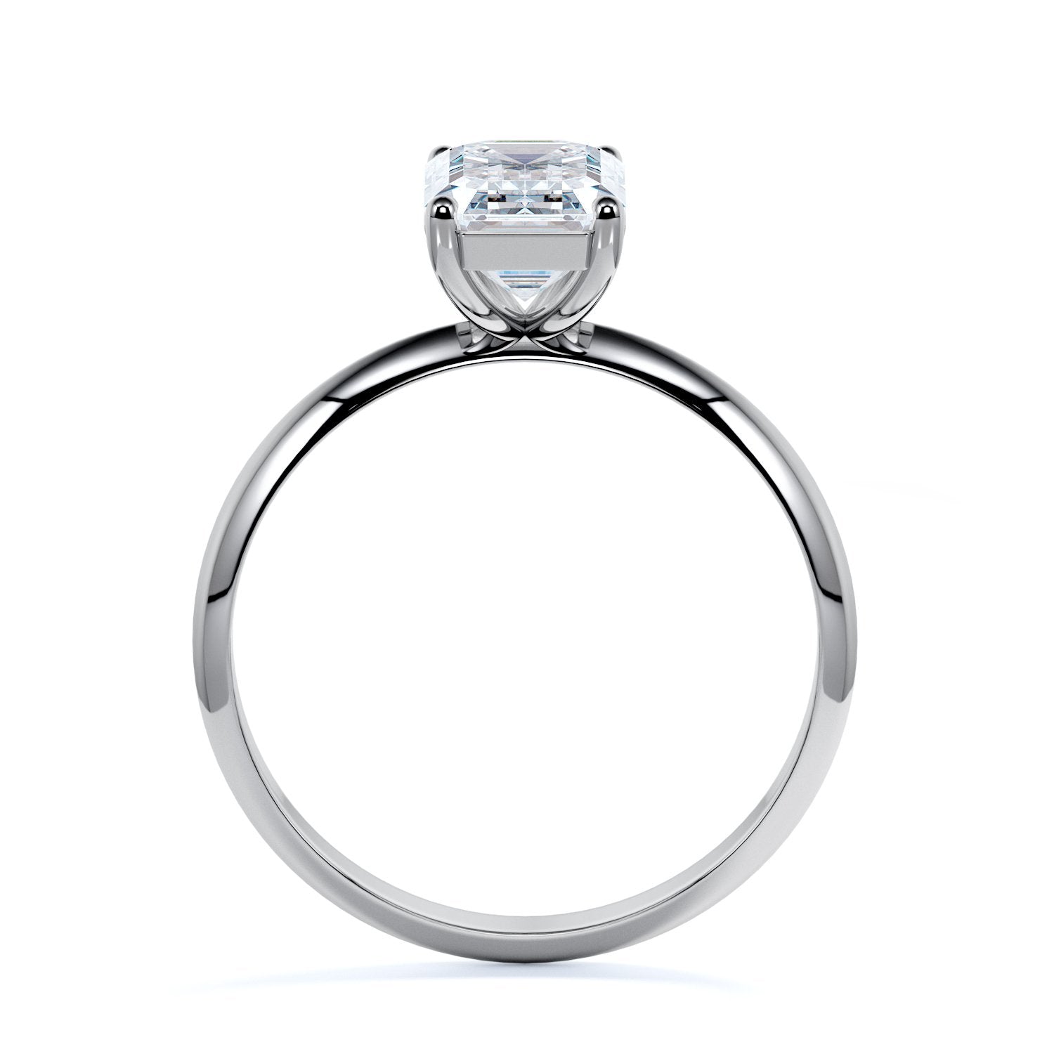 4 prongs Natural Emerald cut Diamond Engagement Ring