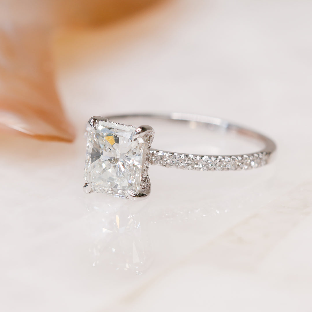 Hidden Halo Natural Radiant  Diamond Engagement Ring