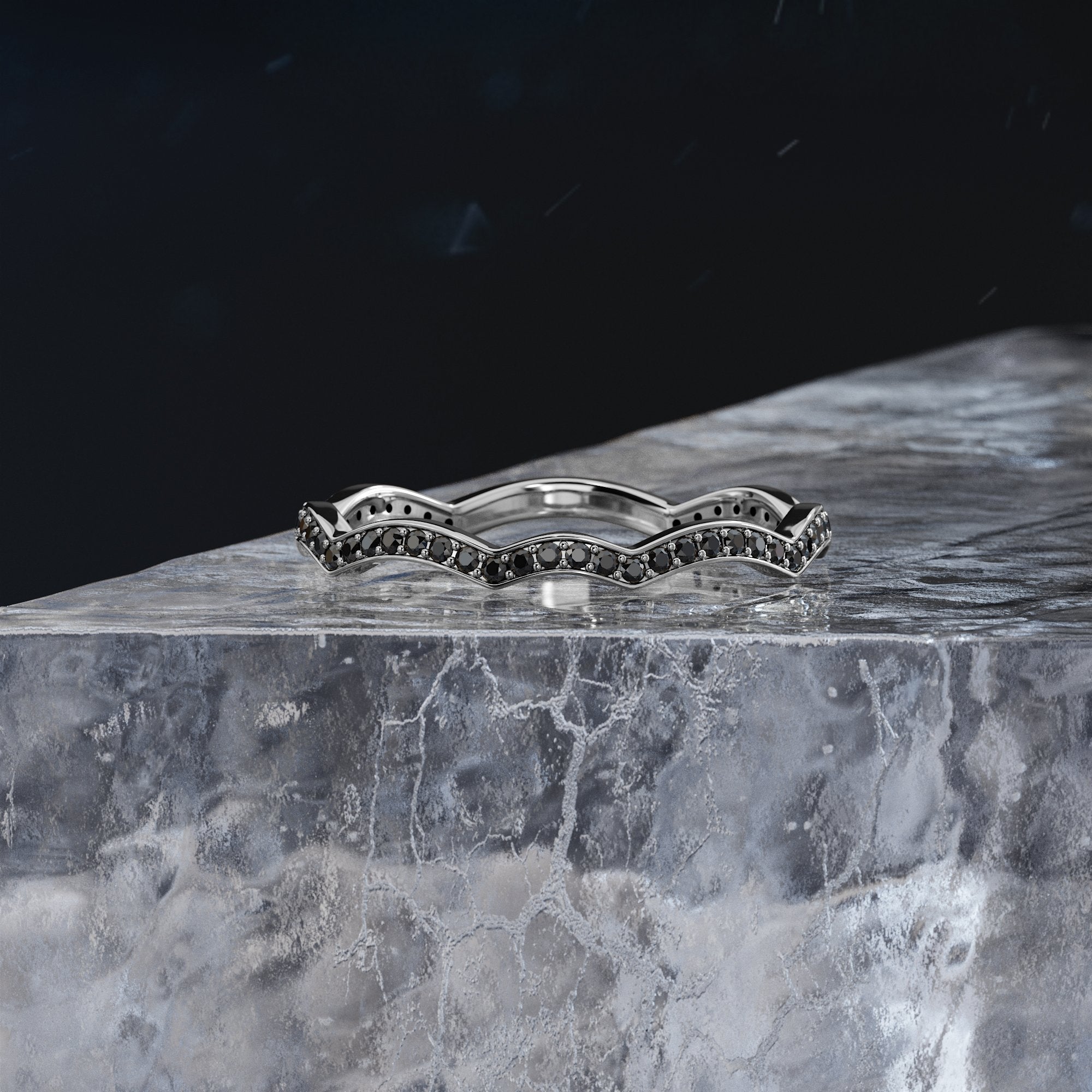 Wavey Natural Black Diamond Ring