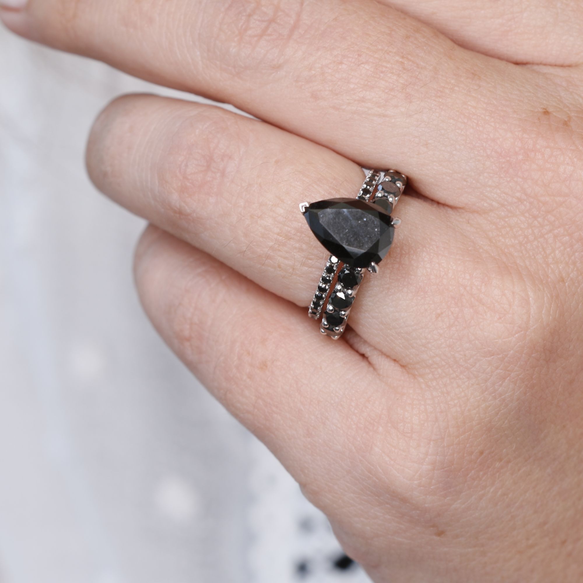 Unique Eternity Wedding Ring with Round Cut Natural Black Diamonds