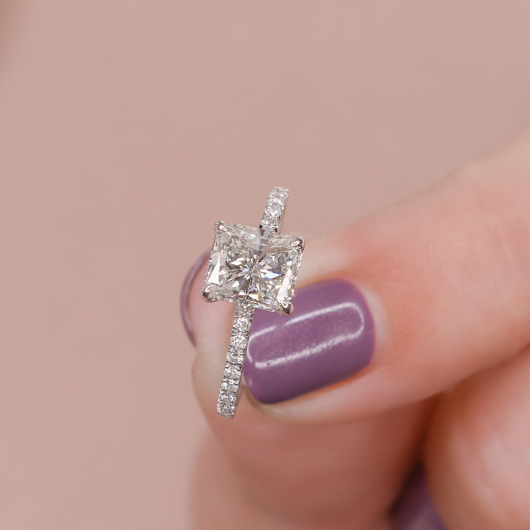 Hidden Halo Natural Radiant  Diamond Engagement Ring
