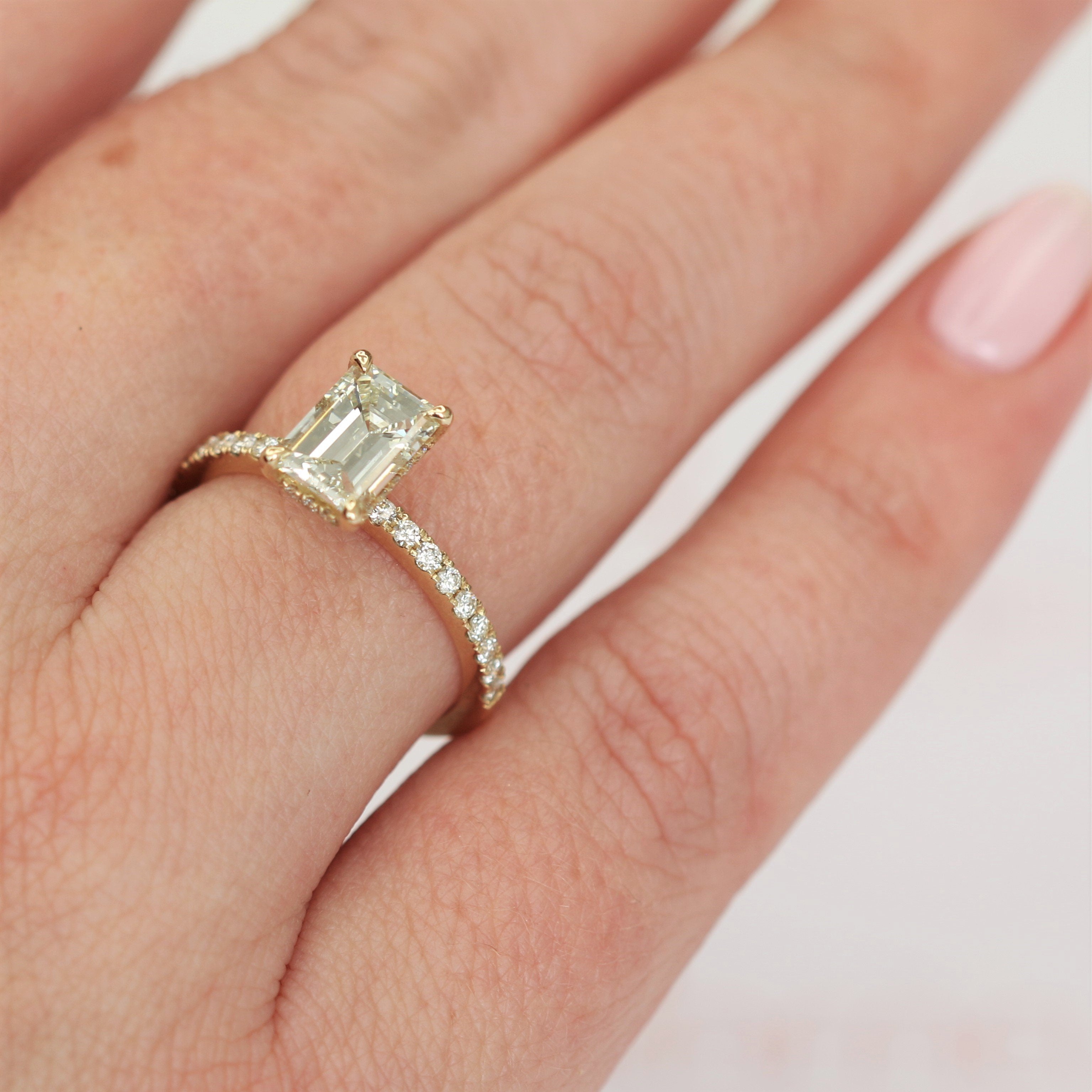 Natural Emerald Cut Diamond Engagement Ring Yellow Gold