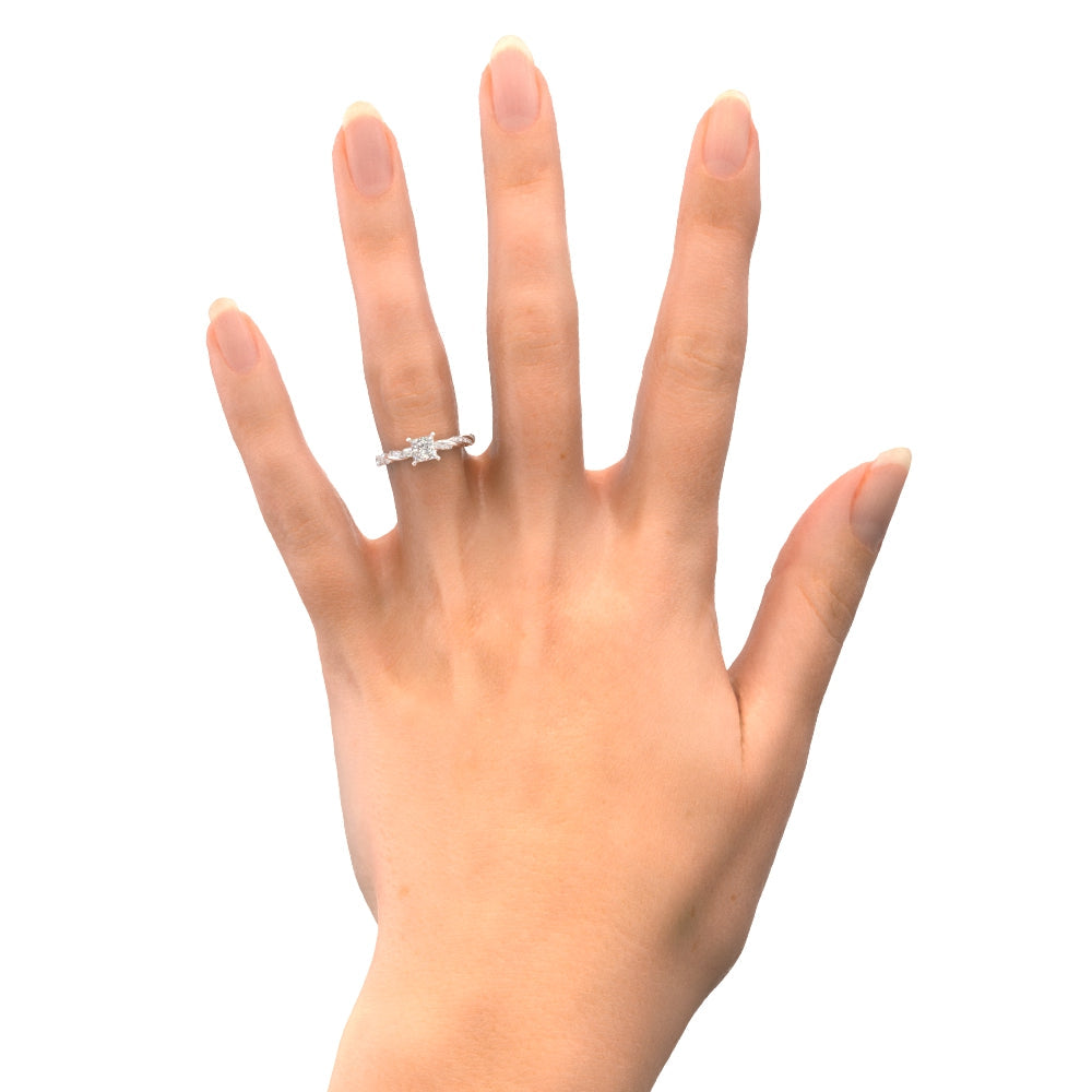 Twisted Shank Natural Princess  Diamond Engagement Ring
