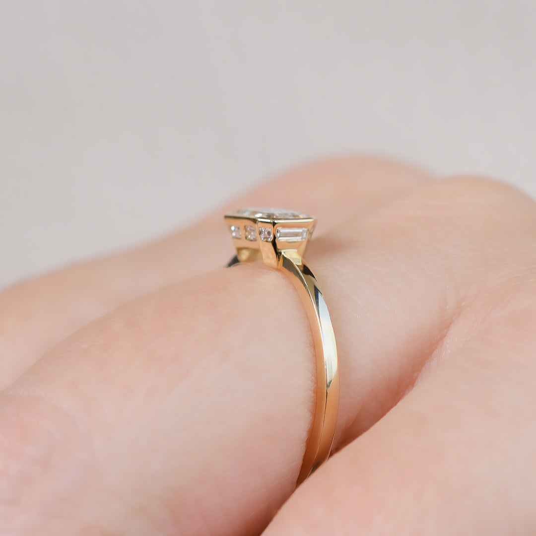 East West Natural Emerald Cut  Diamond Engagement Ring