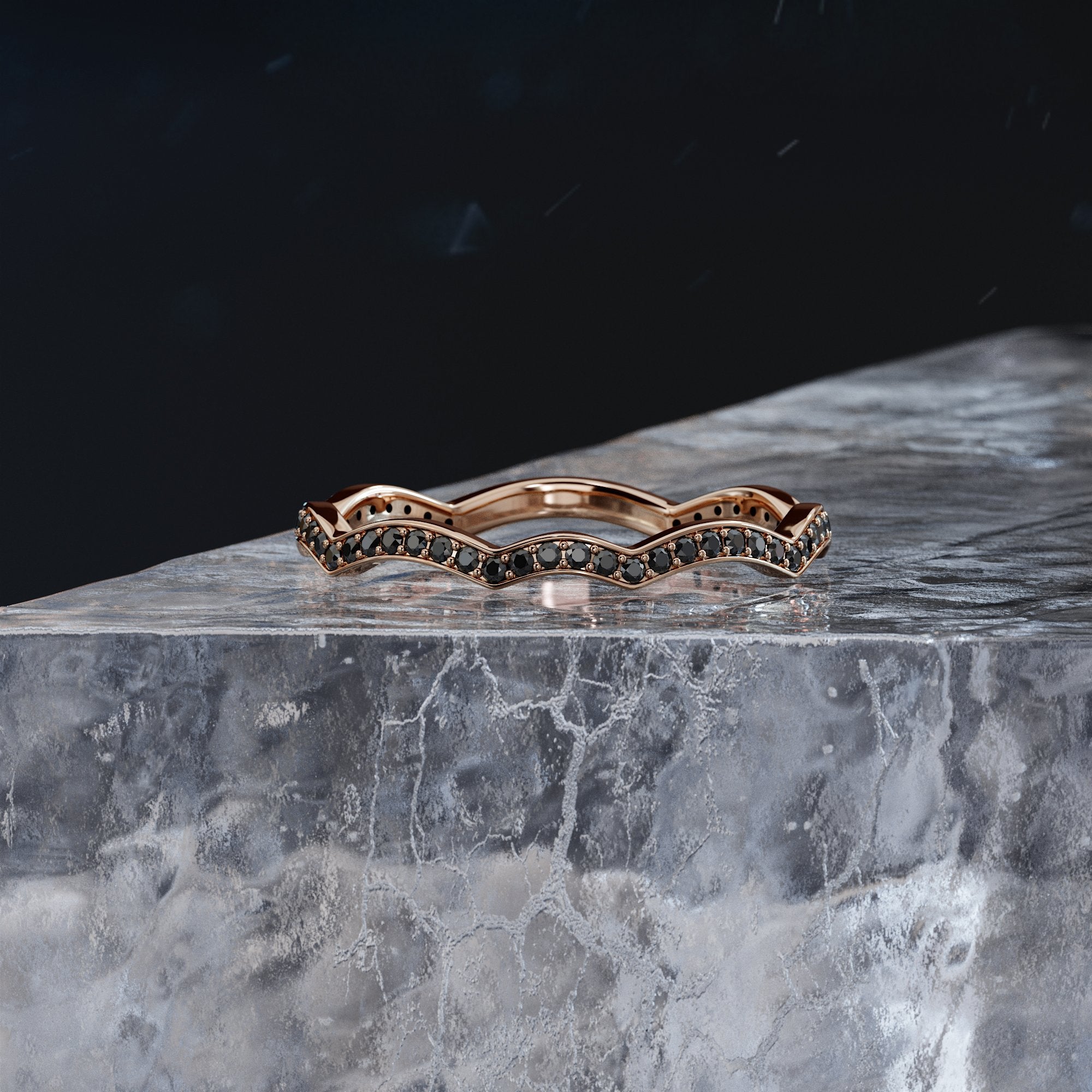 Event Horizon - Wavey  Natural Black Diamond Ring